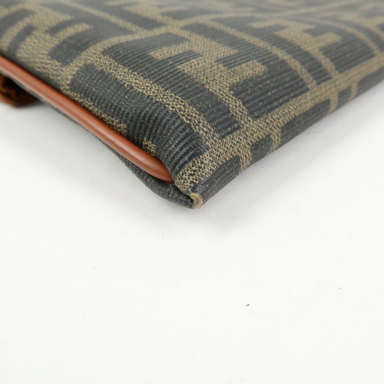 FENDI Zucca PVC Coated Canvas Leather Clutch Bag Brown 2487133