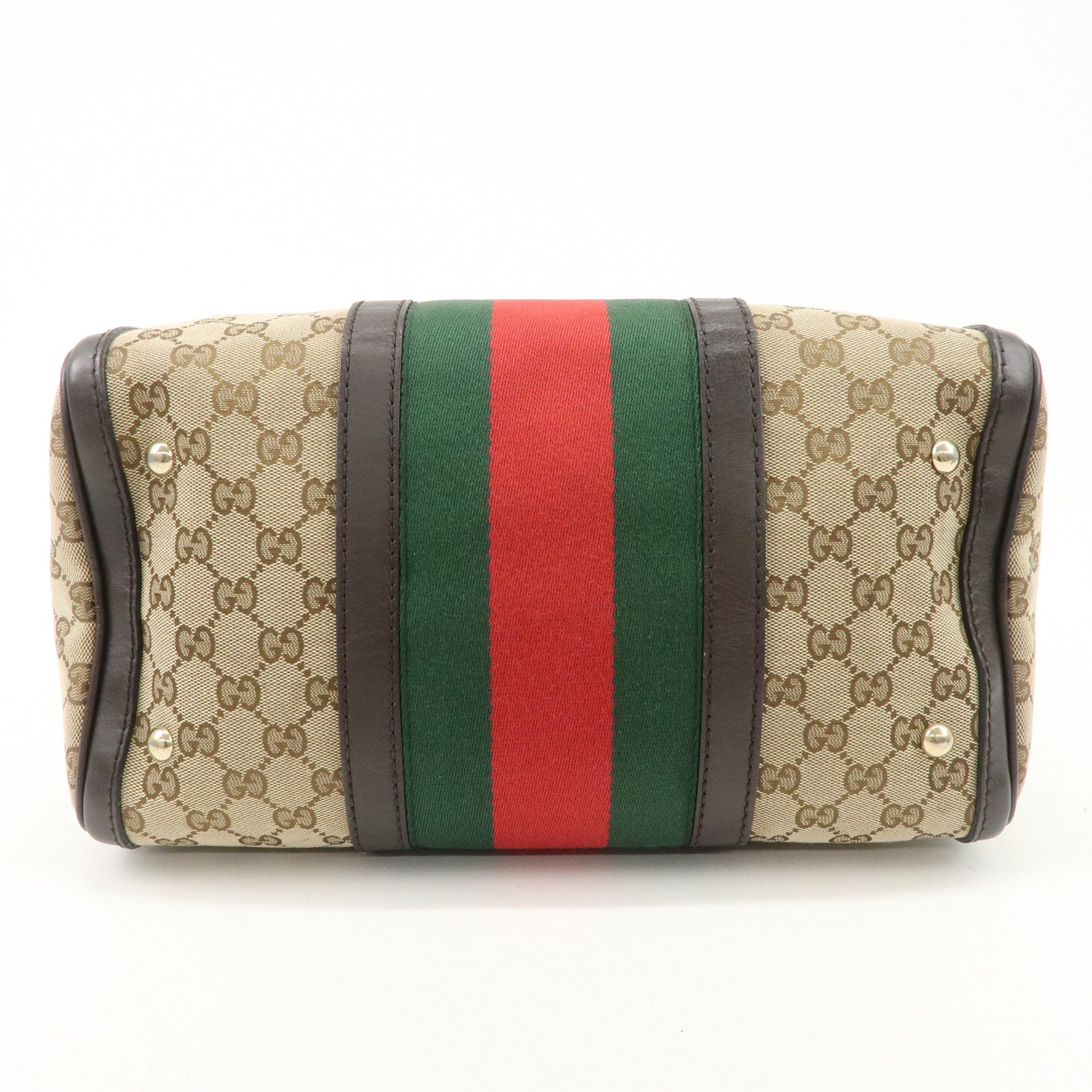 GUCCI Sherry GG Canvas Leather 2Way Bag Boston Bag Beige 247205 Used