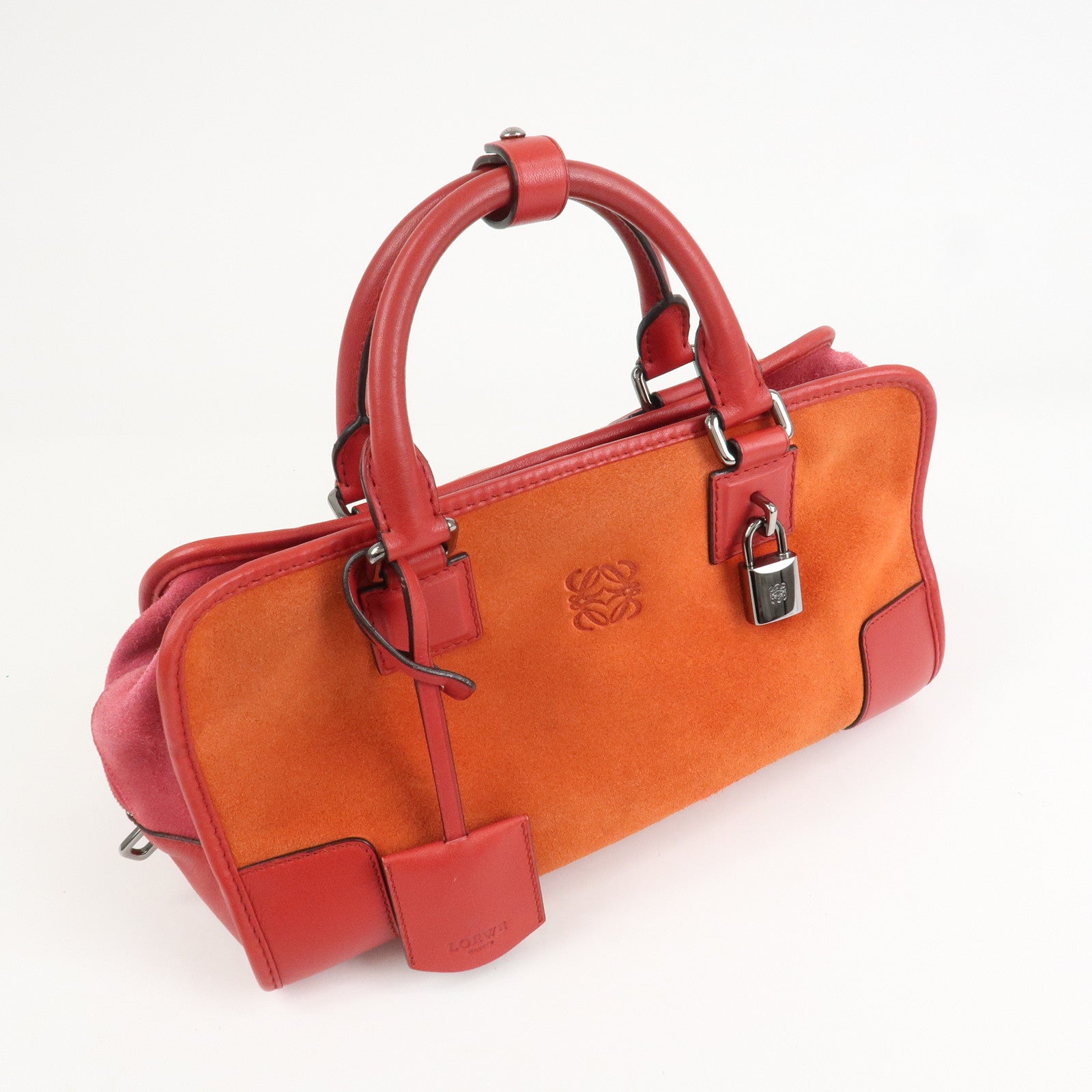 LOEWE Anagram Leather Suede Amazona 28 Hand Bag Orange Red