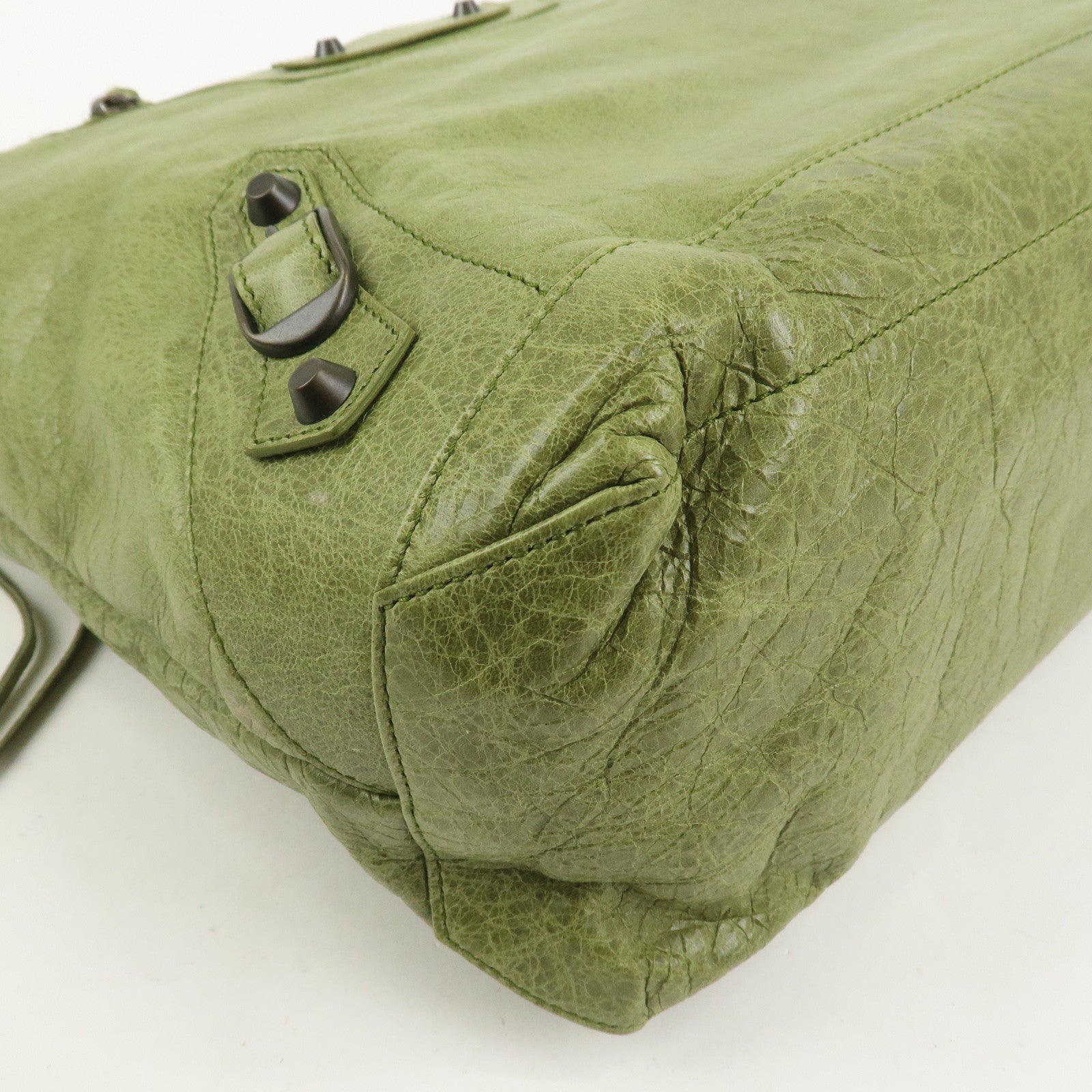 BALENCIAGA Leather The Day Shoulder Bag Green 140442