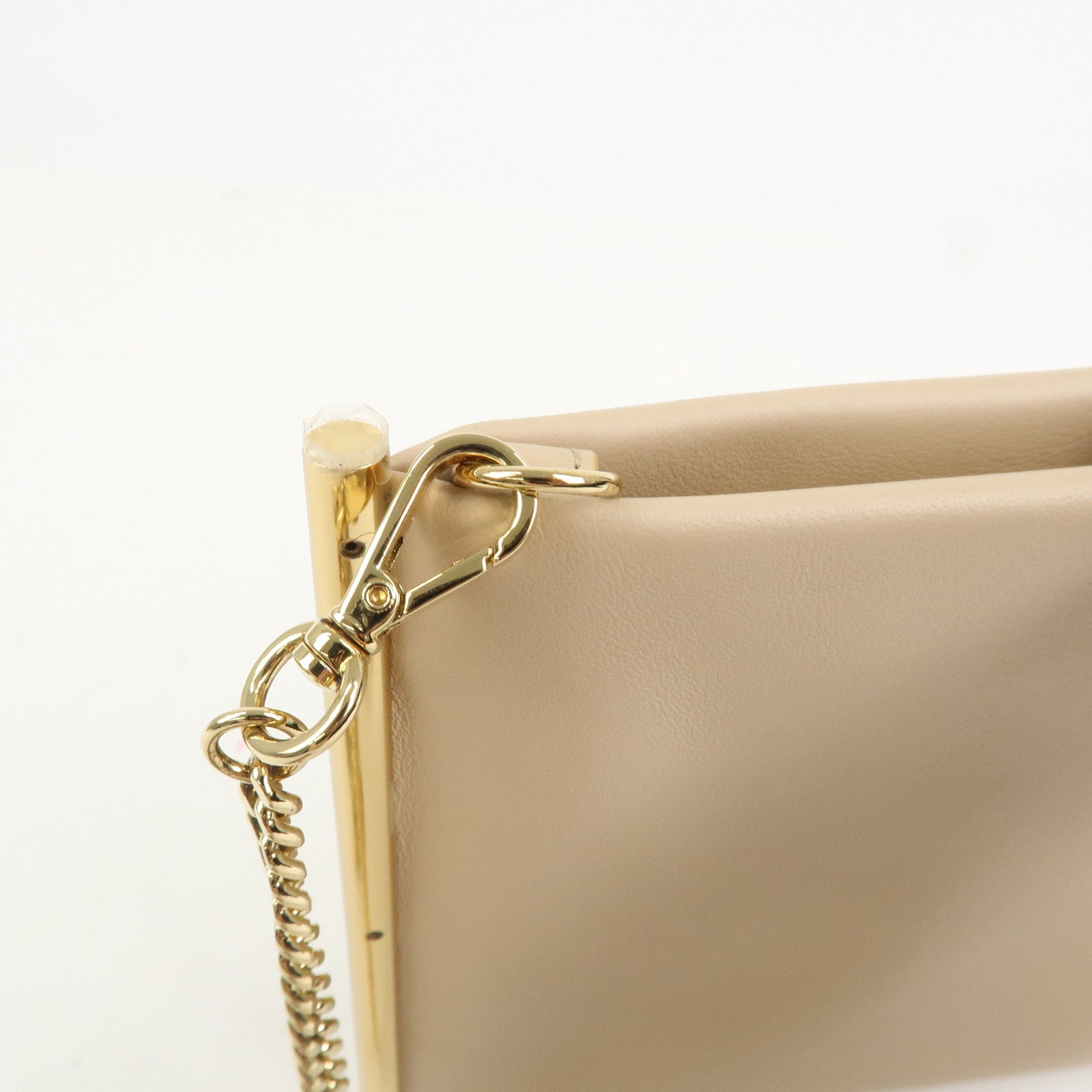 Chloe Roy Logo Leather Chain Shoulder Bag Clutch Bag Beige