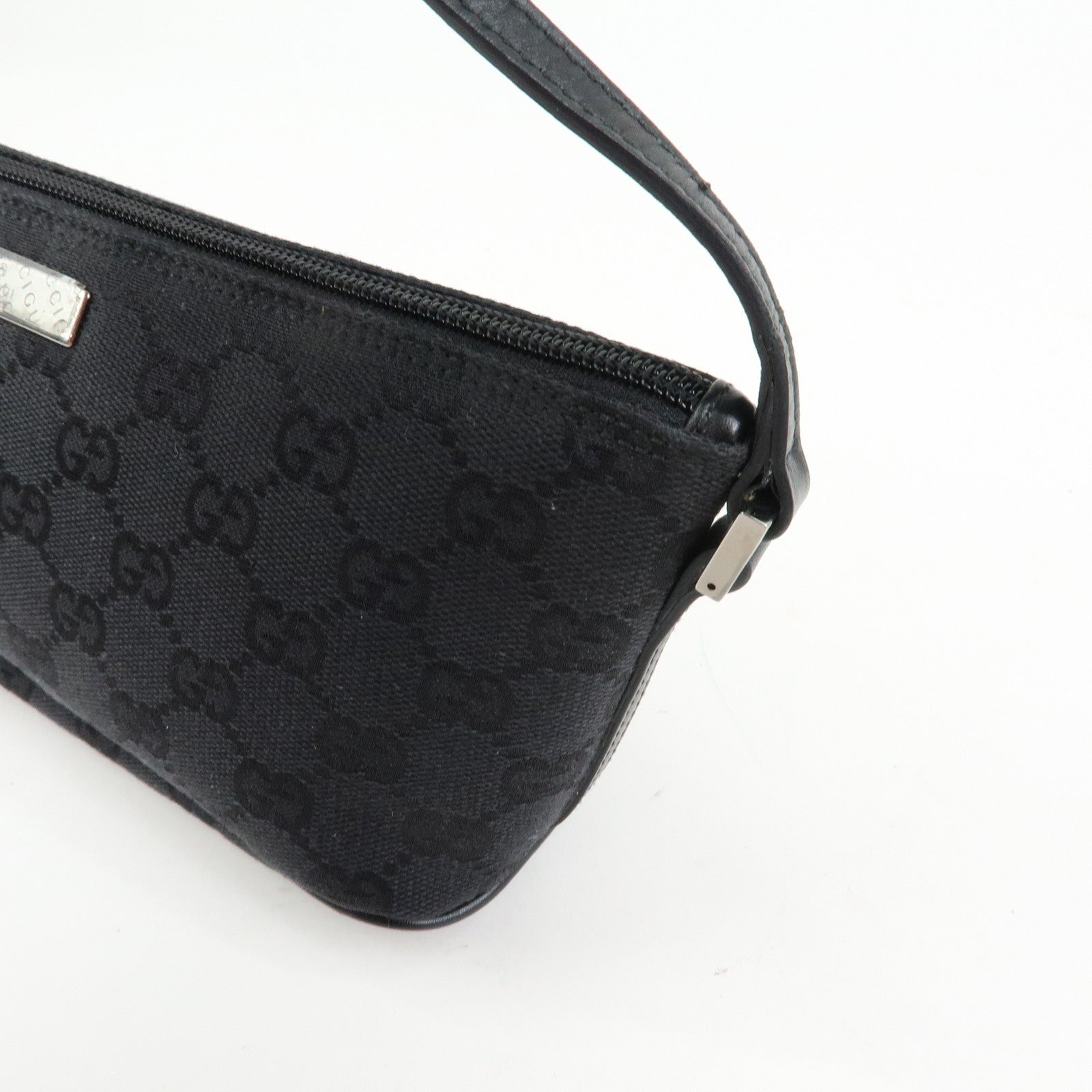 GUCCI Boat Bag GG Canvas Accessory Pouch Hand Bag Black 07198