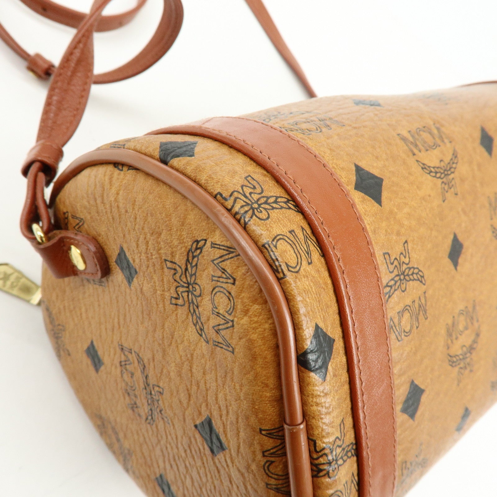 MCM Visetos Logogram Leather Shoulder Bag Crossbody Bag Brown