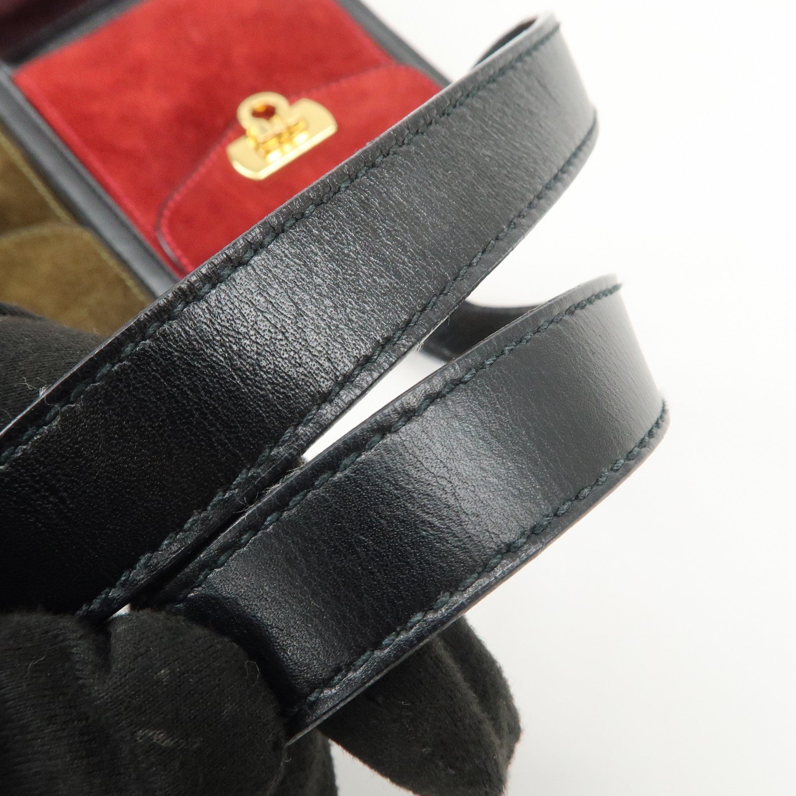 Ferragamo Gancini Suede Leather Hand Bag Tote Bag Black Khaki Red