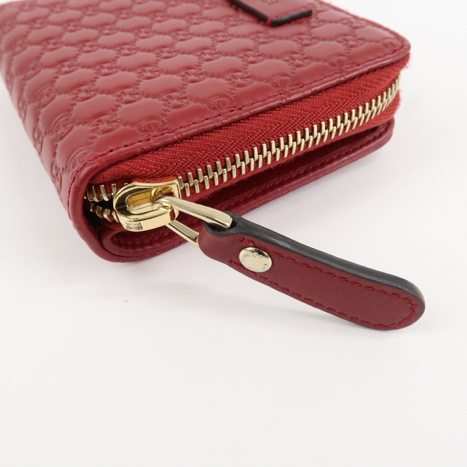 GUCCI Micro Guccissima Leather Bi-Fold Compact Wallet Red 449395 Used