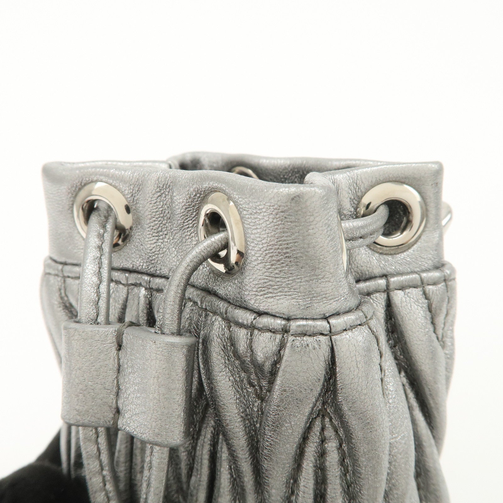 MIU MIU Matelasse Micro Baguette Chain Shoulder Bag Silver 5TT128