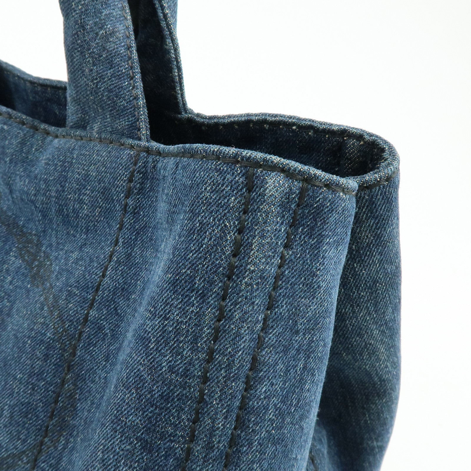 PRADA Canapa Tringle Logo Canvas Denim Tote Hand Bag Blue B1877B