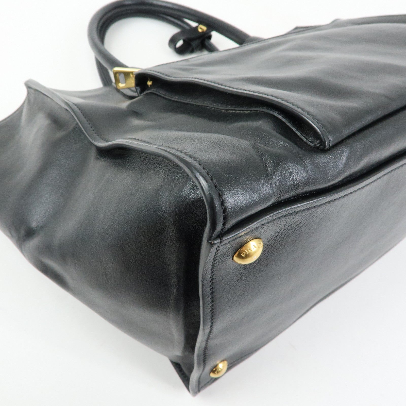 PRADA Triangle Logo Leather 2Way Tote Bag Hand Bag Black BN2626