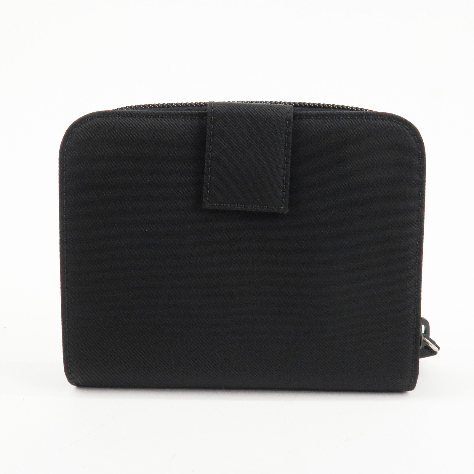 PRADA Nylon Saffiano Leather Bi-fold Round zippy Wallet Black Used