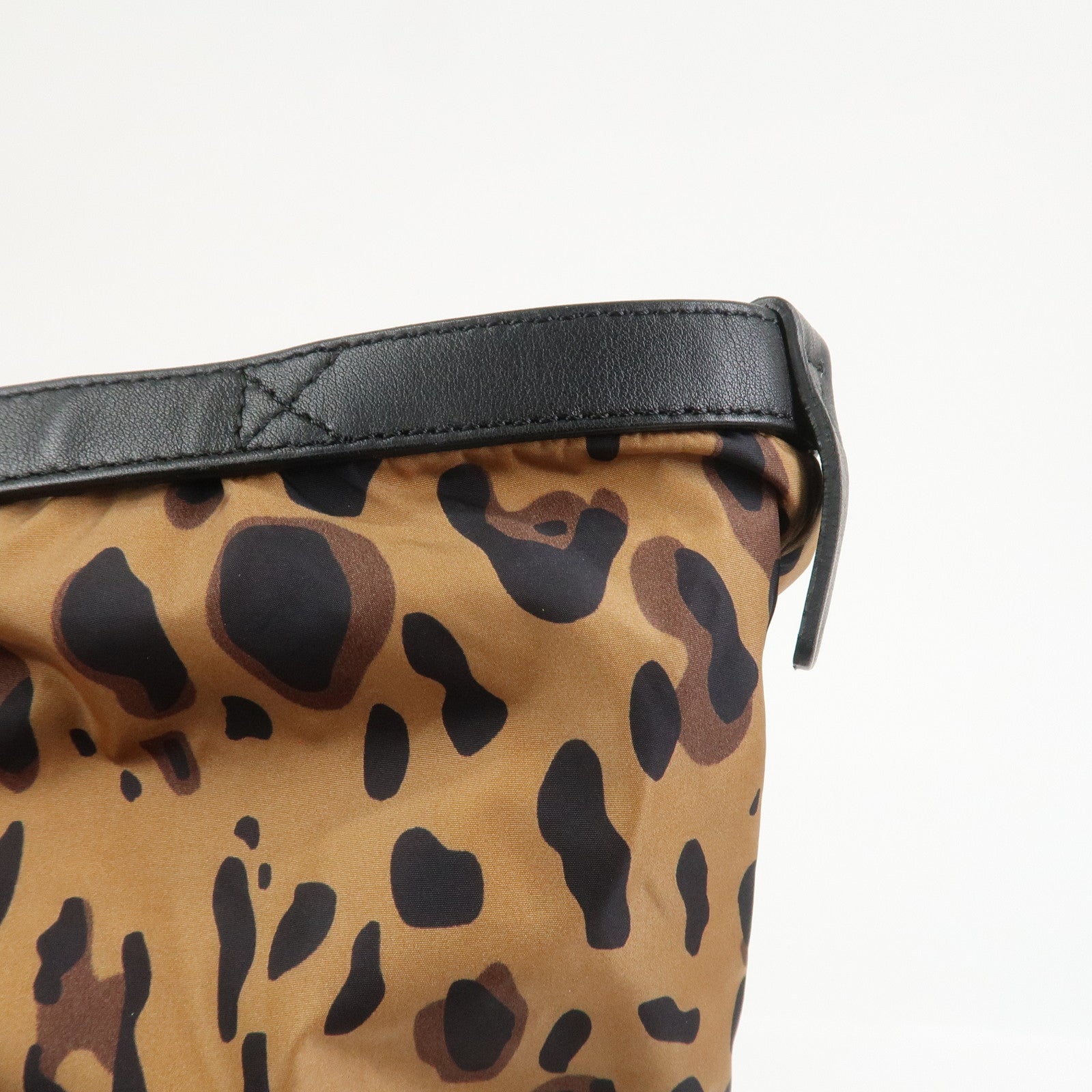 JIMMY CHOO Nylon Tote Bag Shoulder Bag Leopard Brown Black