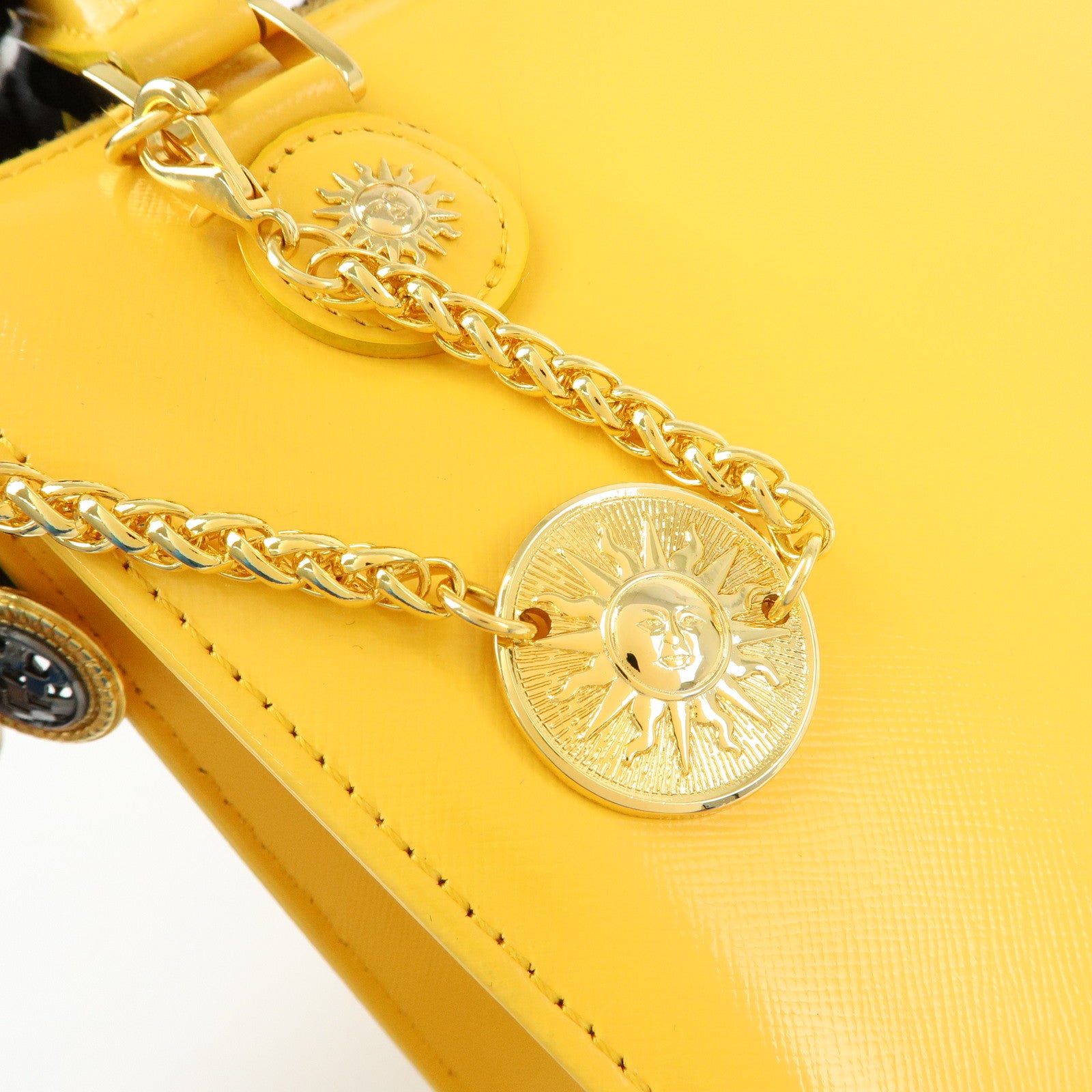 VERSACE Leather Charm 2Way Bag Hand Bag Shoulder Bag Yellow