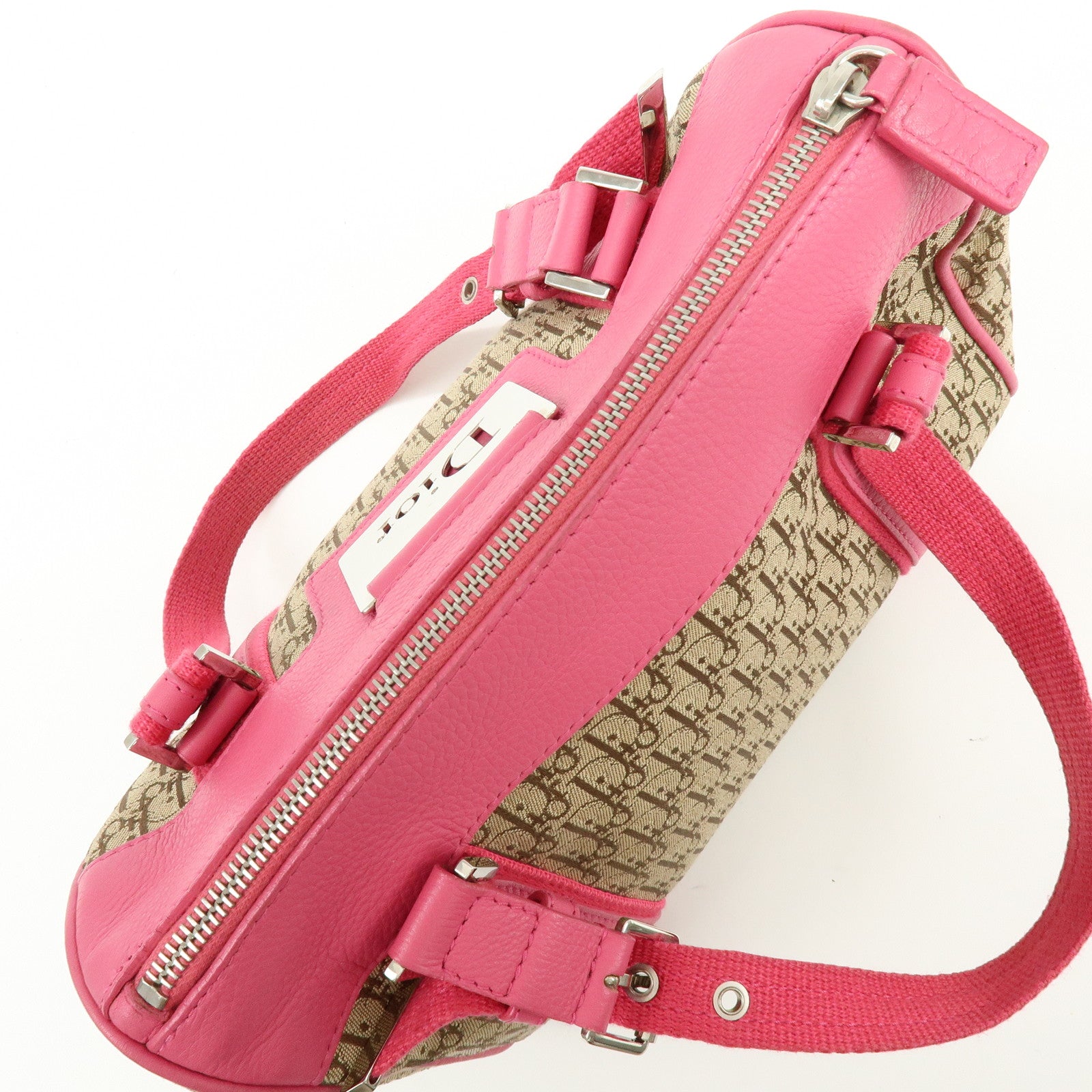 Christian Dior Trotter Street Chic Canvas Leather Boston Bag Pink