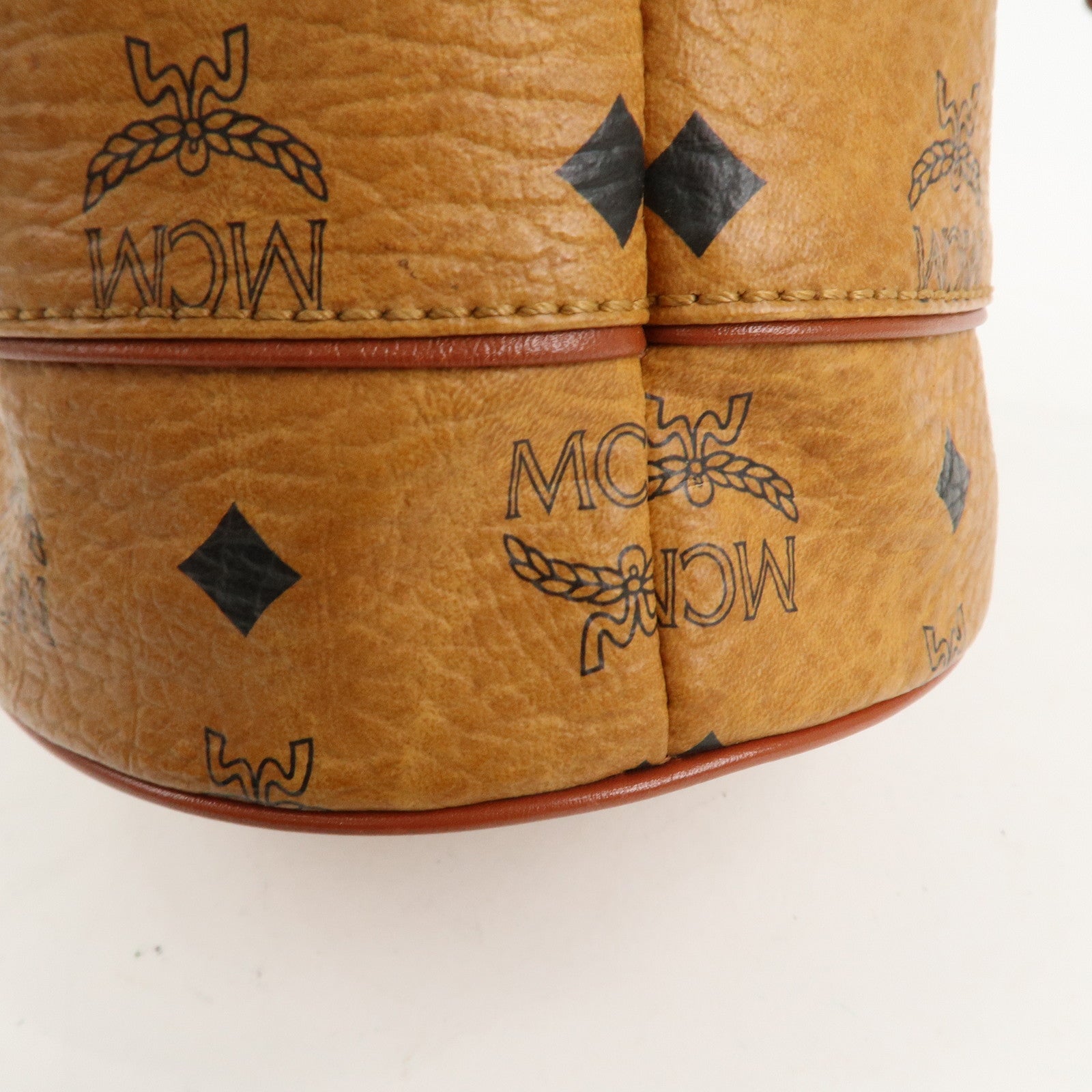 MCM Visetos Leather Drawstring Shoulder Bag Brown