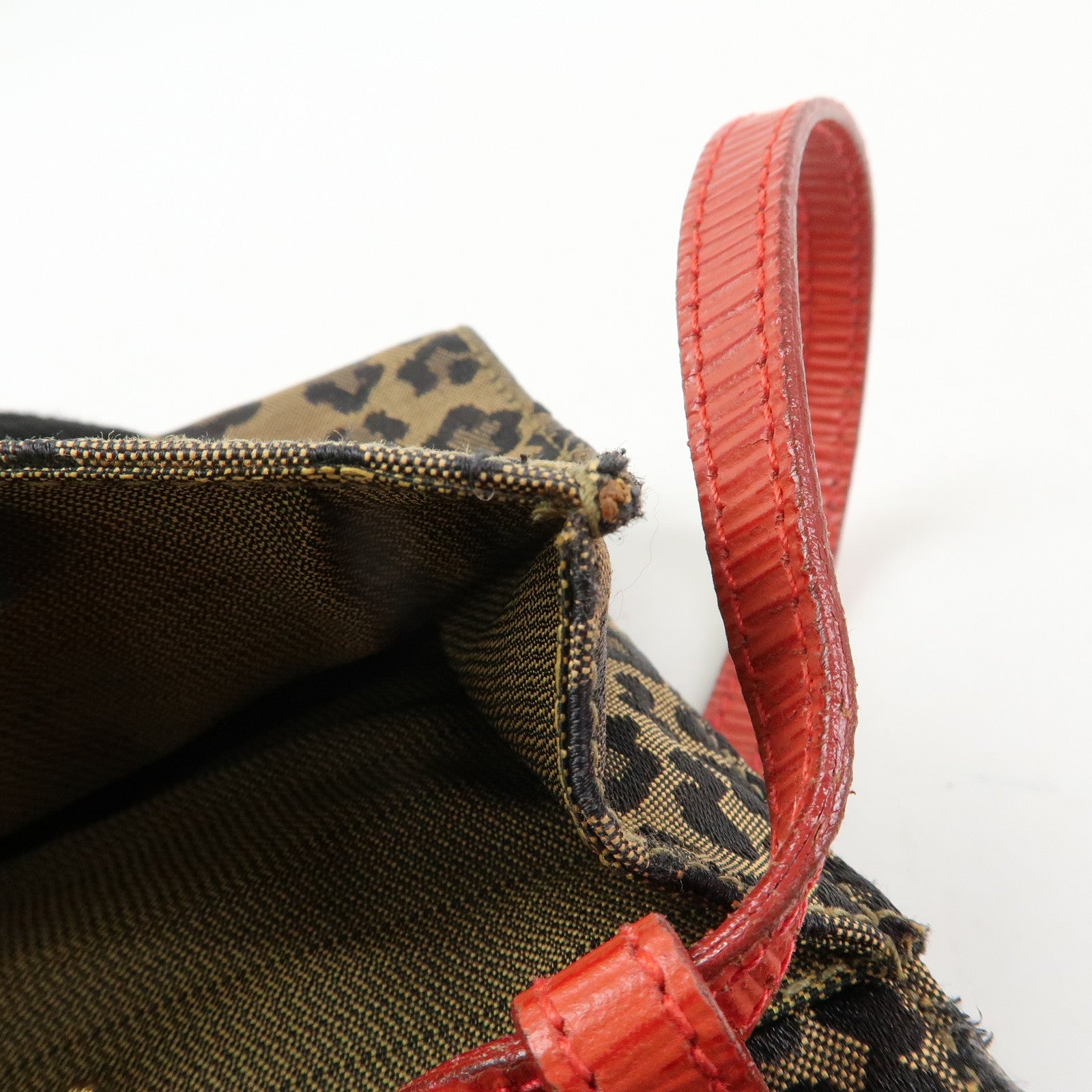 FENDI Leopard Canvas Leather 2Way Shoulder Bag Waist Bag Brown Red