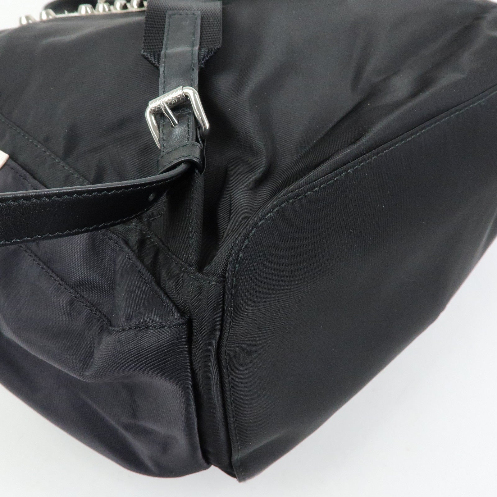PRADA Triangle Logo Nylon Studs Backpack Rucksack Black 1BZ811