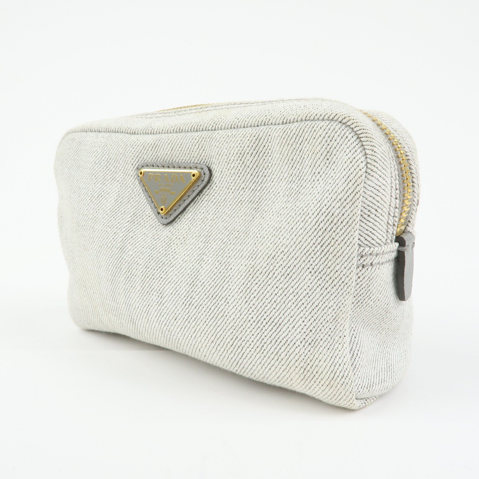 PRADA Triangle Logo Canvas Cosmetic Pouch Accessory Pouch Gray