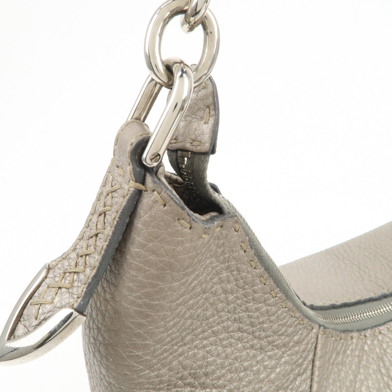 FENDI Selleria Leather Shoulder Bag Hand Bag Gray 8BR618