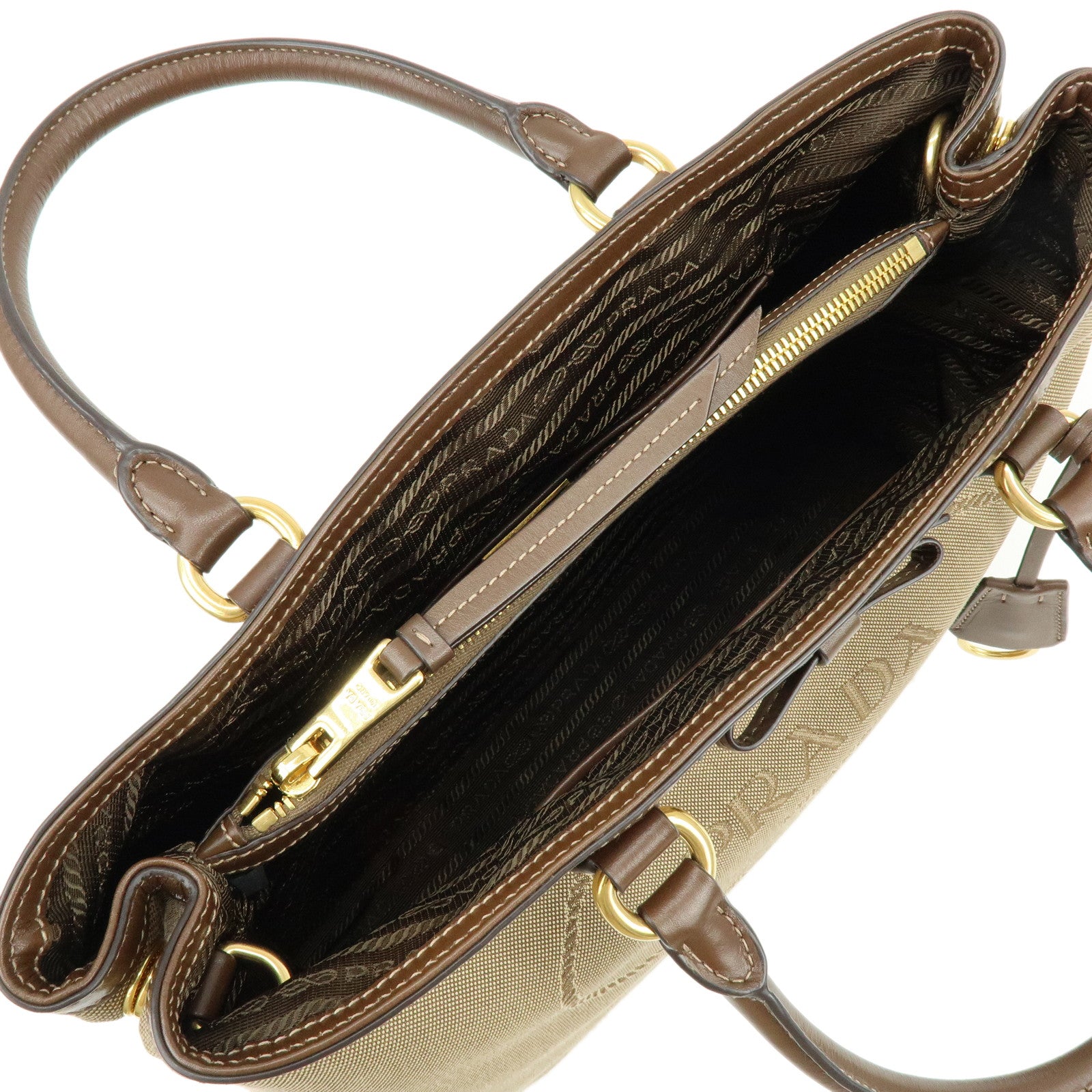 PRADA Triangle Logo Jacquard Leather 2Way Hand Shoulder Bag 1BA579
