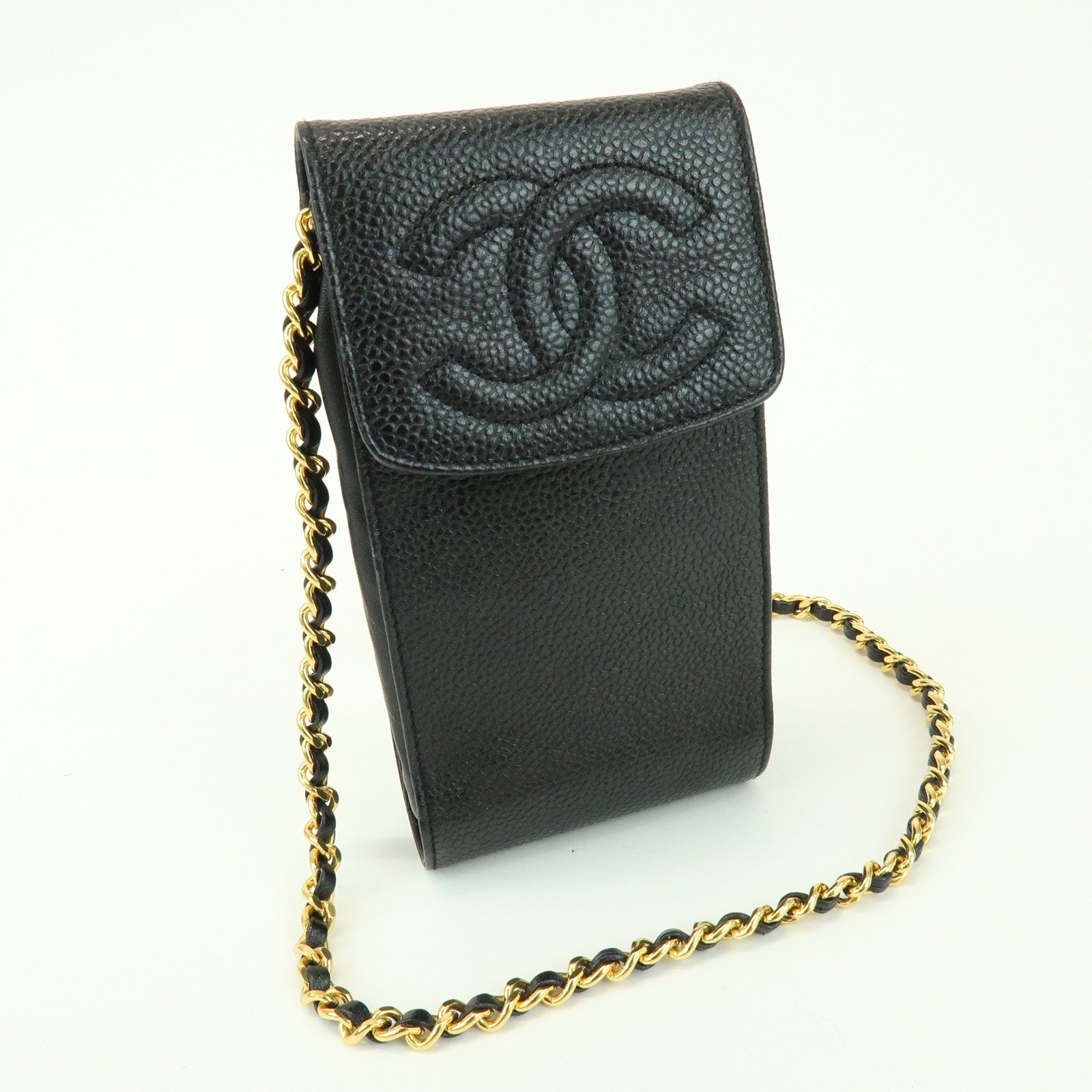 CHANEL COCO Mark Caviarskin Chain Shoulder Phone Case Black