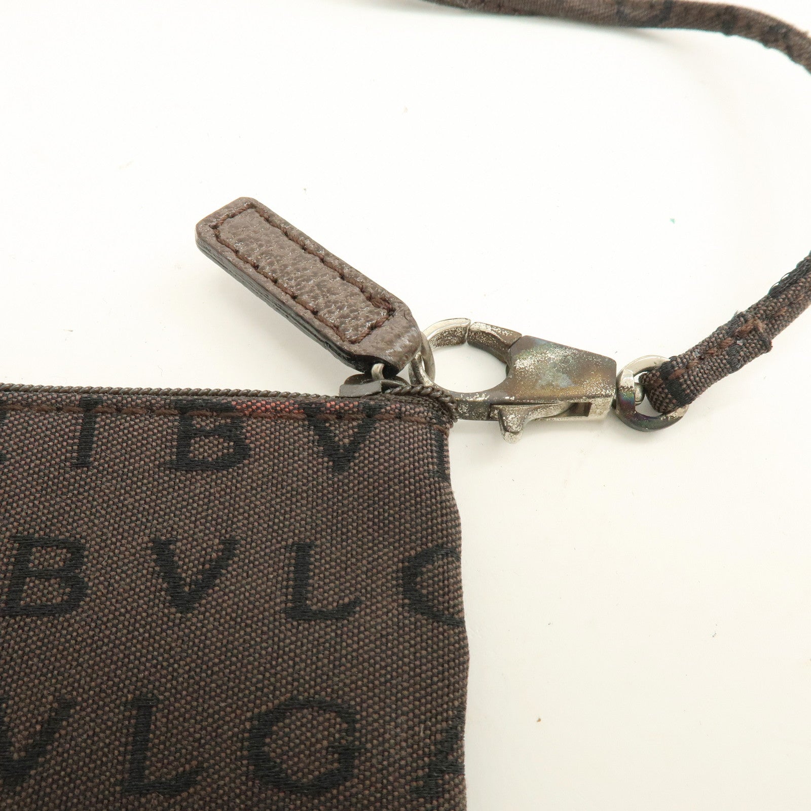 BVLGARI Logomania Canvas Leather Shoulder Bag Tote Bag Brown