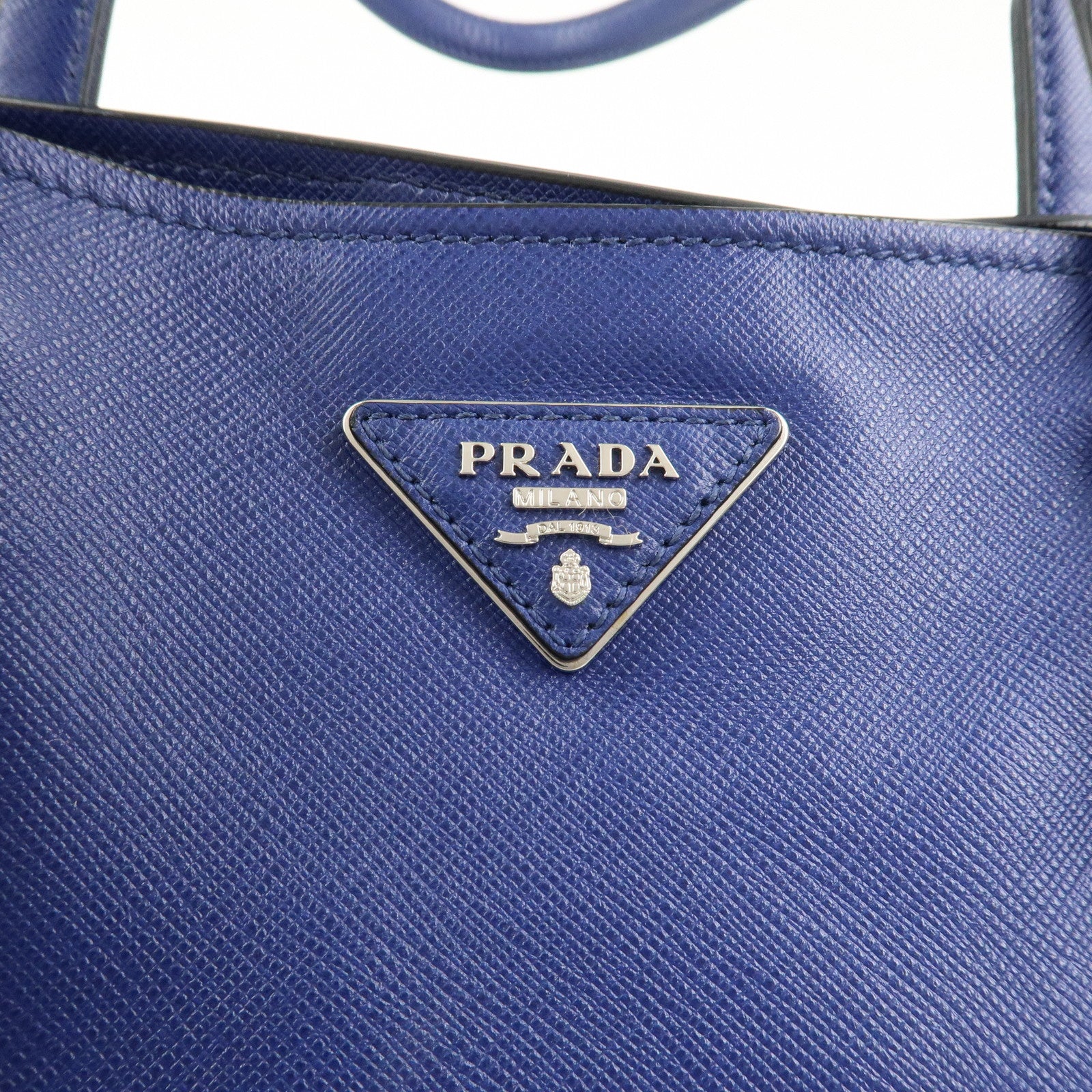 PRADA Triangle Logo Saffiano Leather Tote Shoulder Bag Blue 1BG133