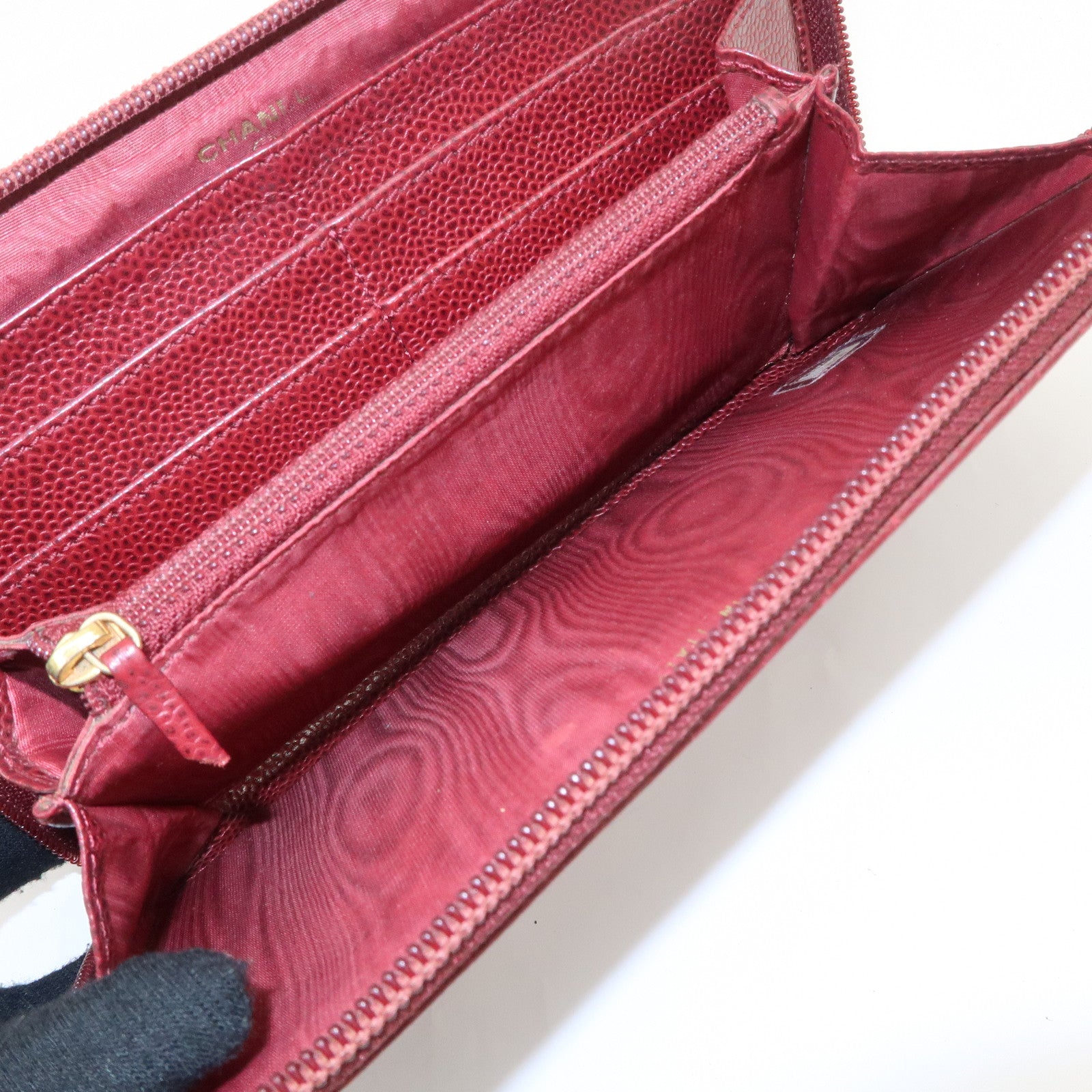 CHANEL COCO Mark Caviar Skin Round Zippy Wallet Bordeaux Used