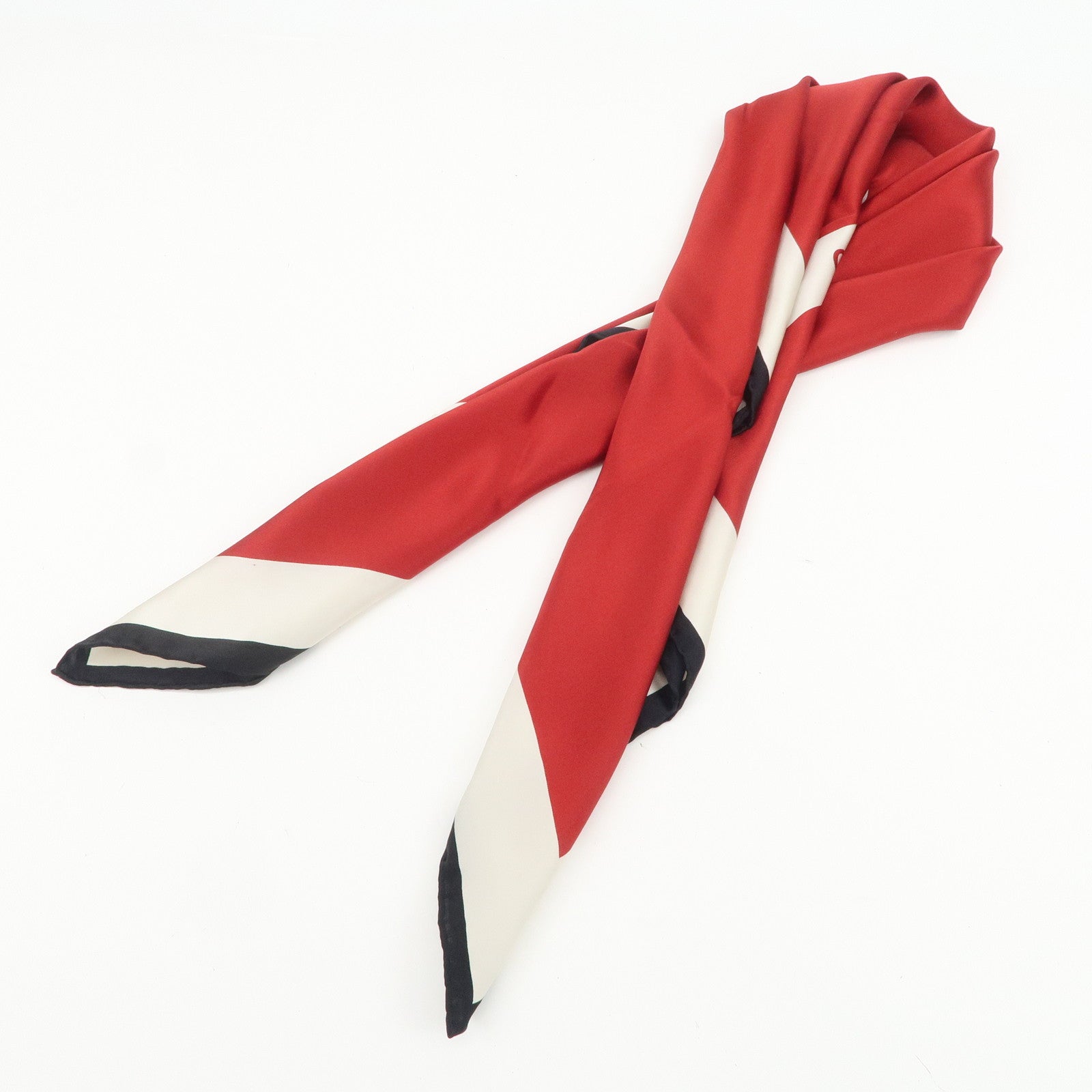 CHANEL Silk 100% 86×86 Scarf Shawl Ivory Red Black