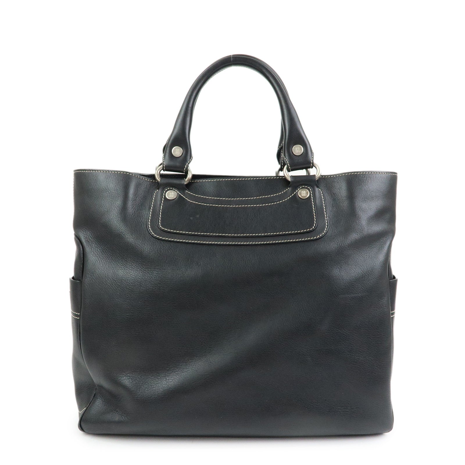 CELINE Boogie Bag Leather Hand Bag Tote Bag Black Silver