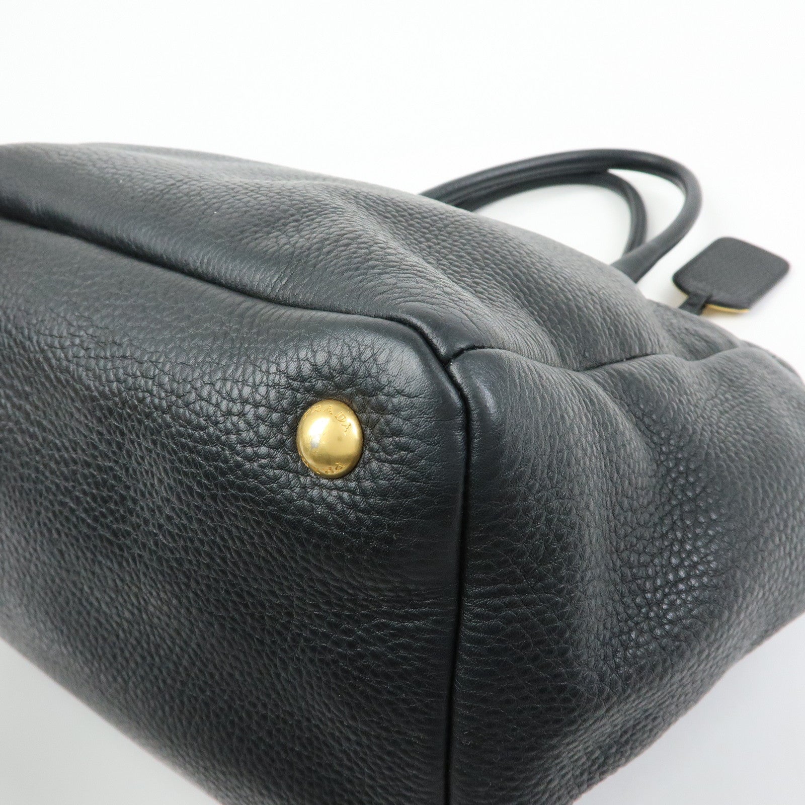 PRADA Logo Vittello Daino Leather 2Way Bag Tote Bag Black BR4393