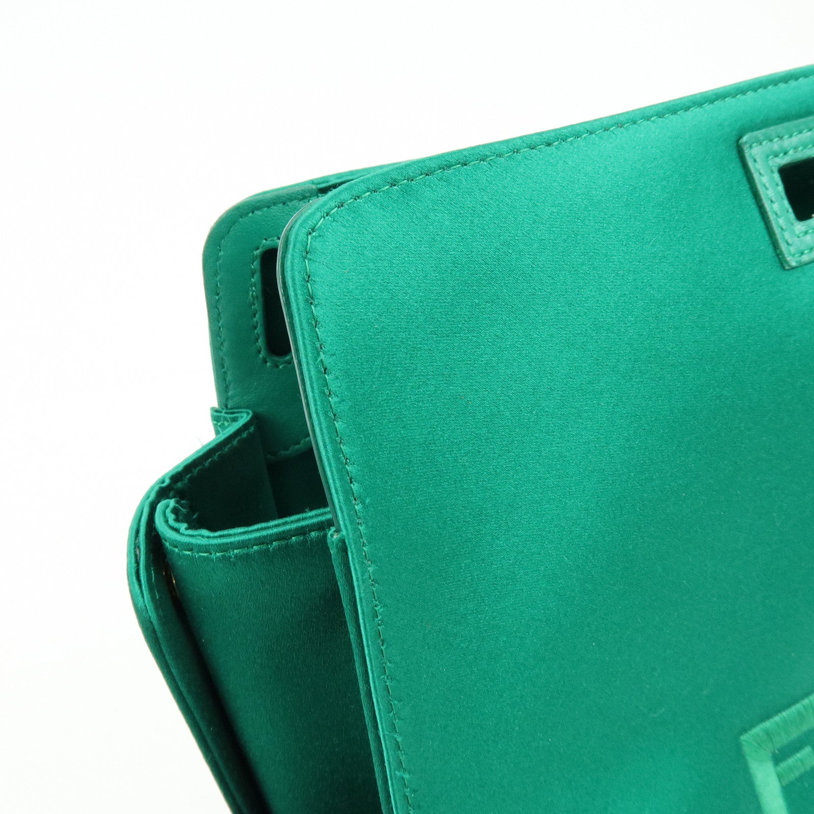 FENDI Satin Peekaboo Defender Hand Bag Cover Green 7AR717