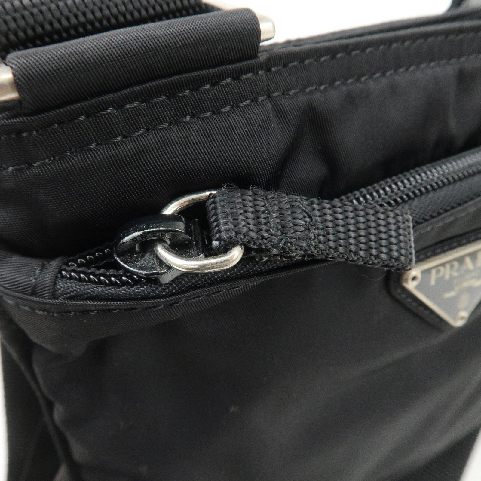 PRADA Triangle Logo Nylon Shoulder Bag Crossbody Bag Black B7372