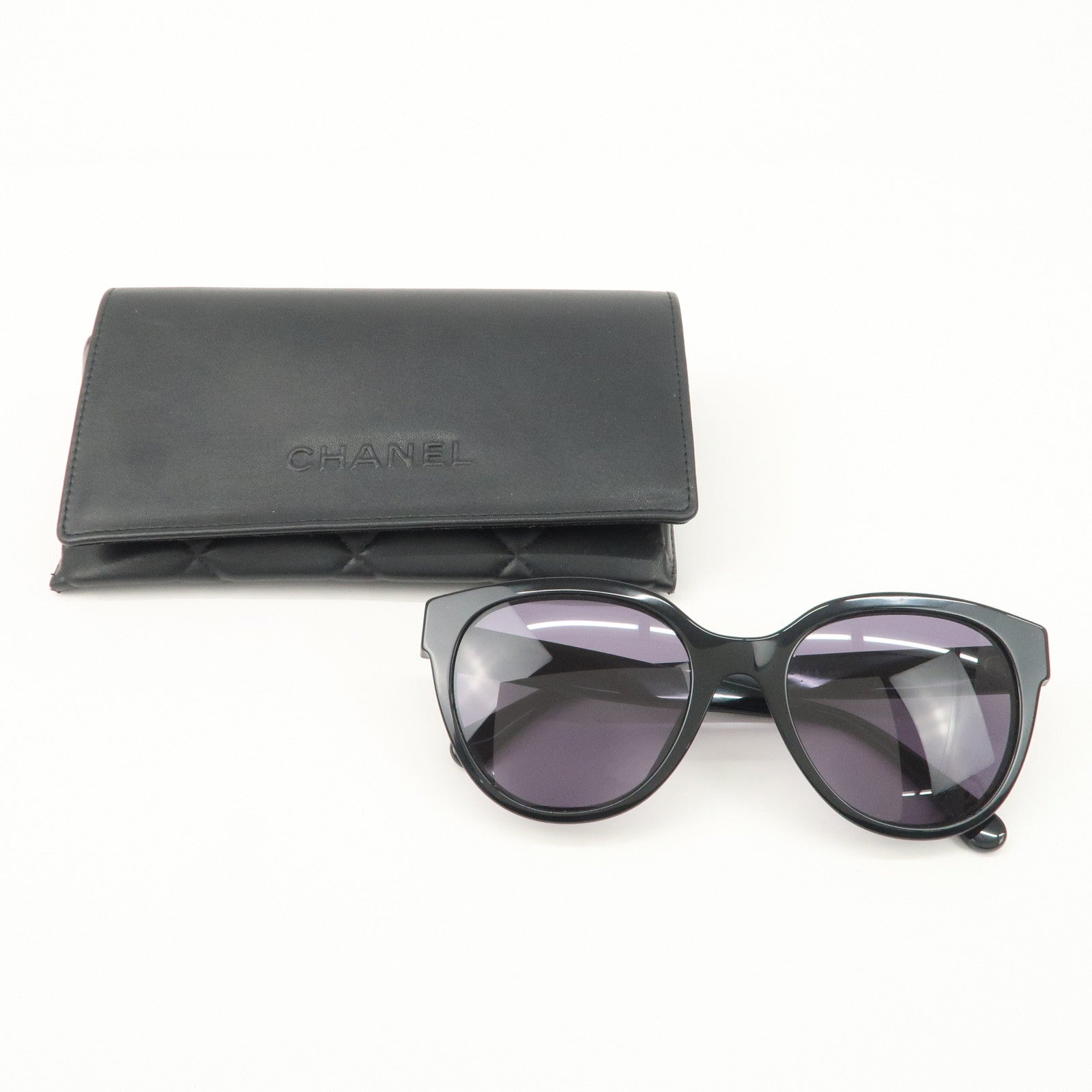 CHANEL COCO Mark 54□20 Sunglasses Black 5414-A Used