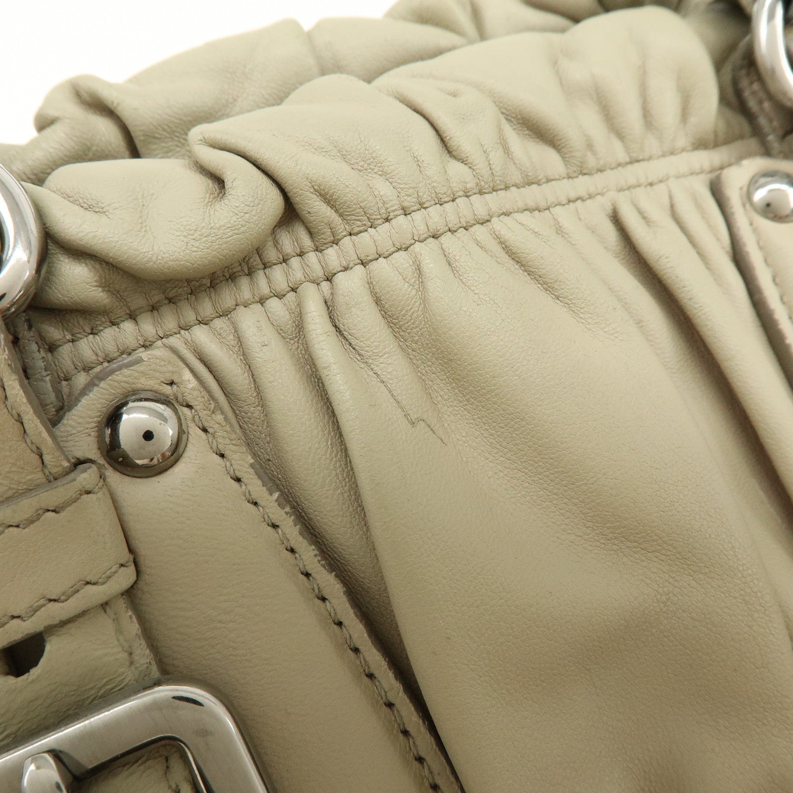 PRADA Leather 2Way Bag Hand Bag Shoulder Bag Beige
