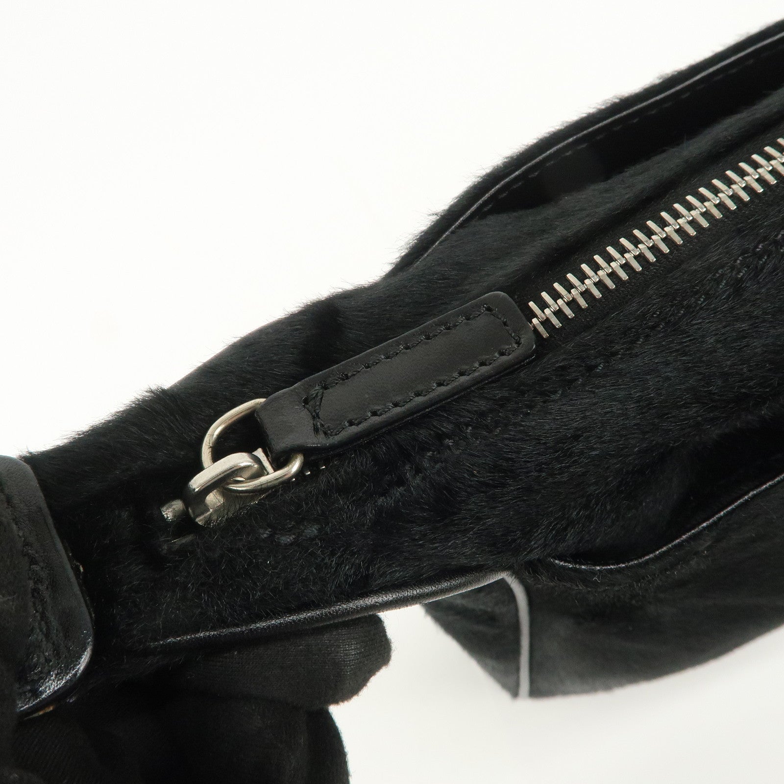 FENDI Haircalf Leather Shoulder Bag Hand Bag Black 15328