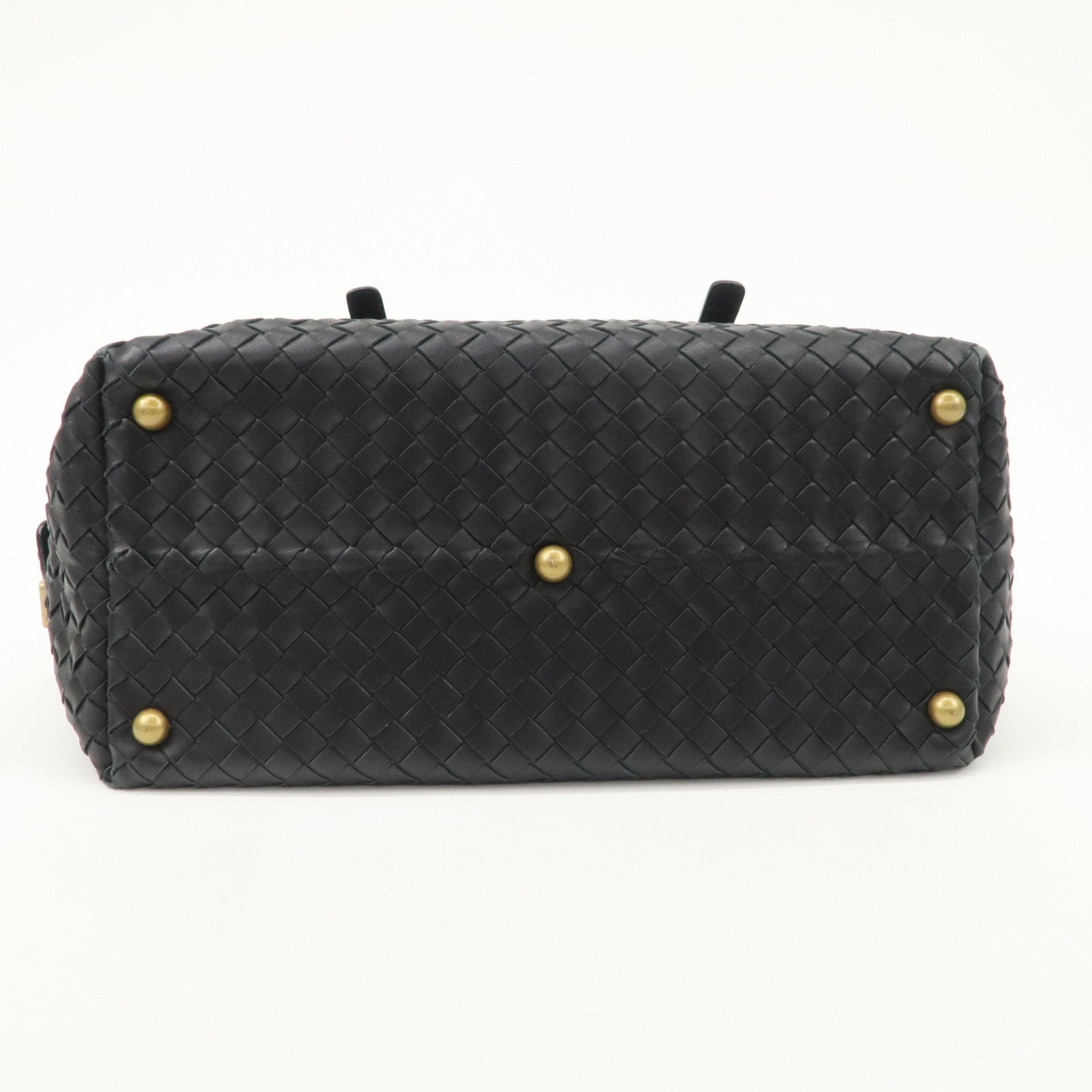 BOTTEGA VENETA Intrecciato Leather Boston Bag Hand Bag Black 173398