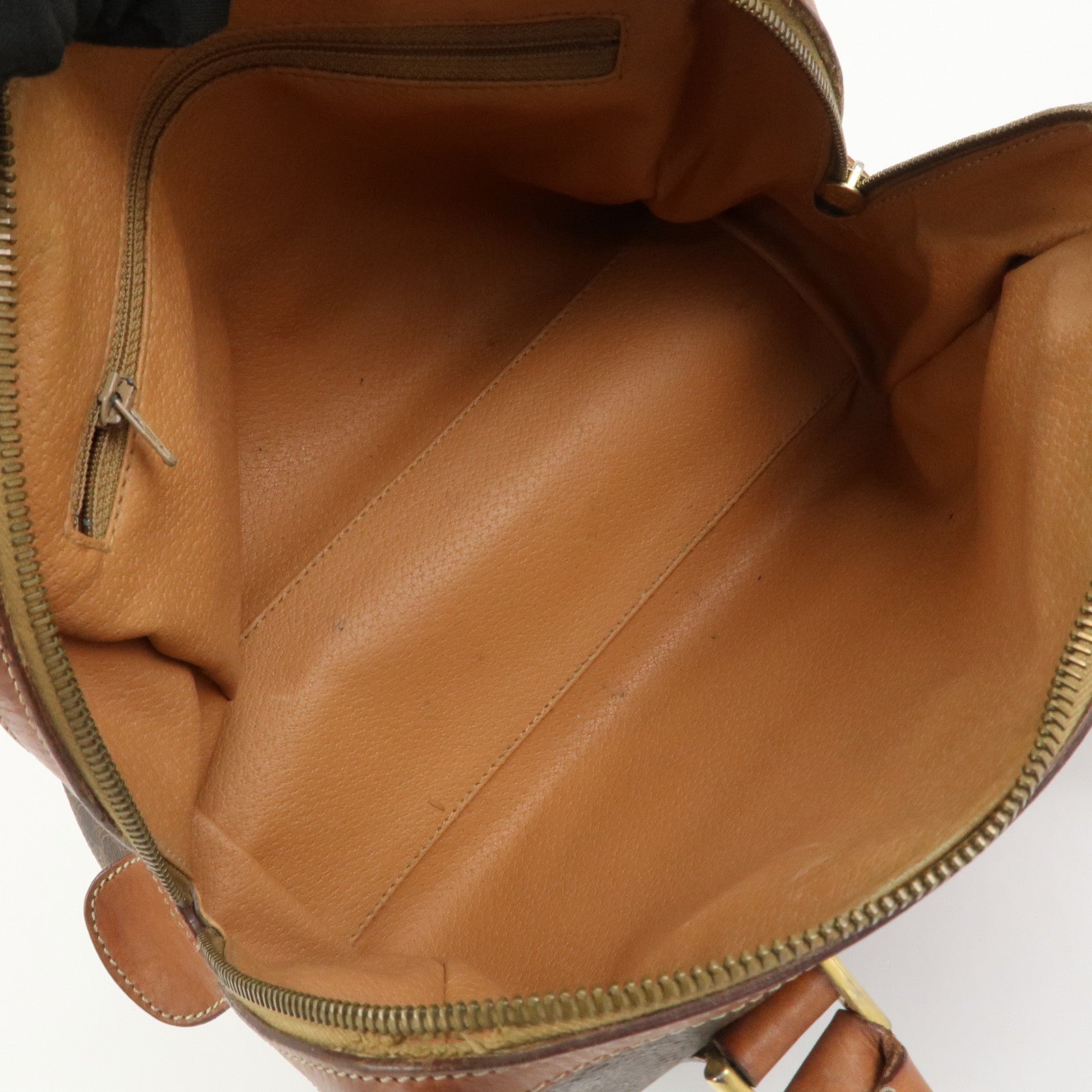 CELINE Macadam PVC Canvas Leather Boston Bag Hand Bag Brown