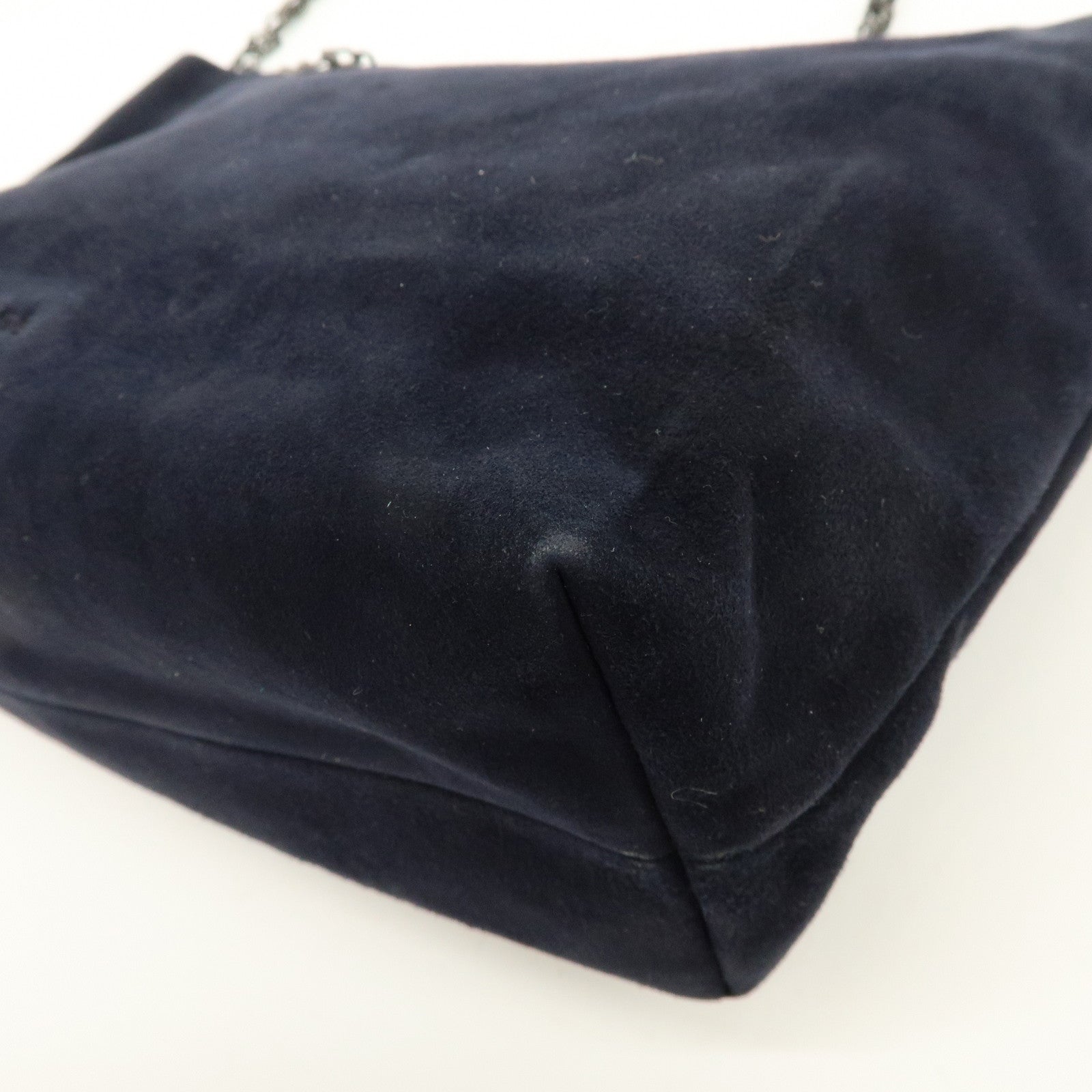 PRADA Logo Suede Chain Shoulder Bag Tote Bag Dark Navy