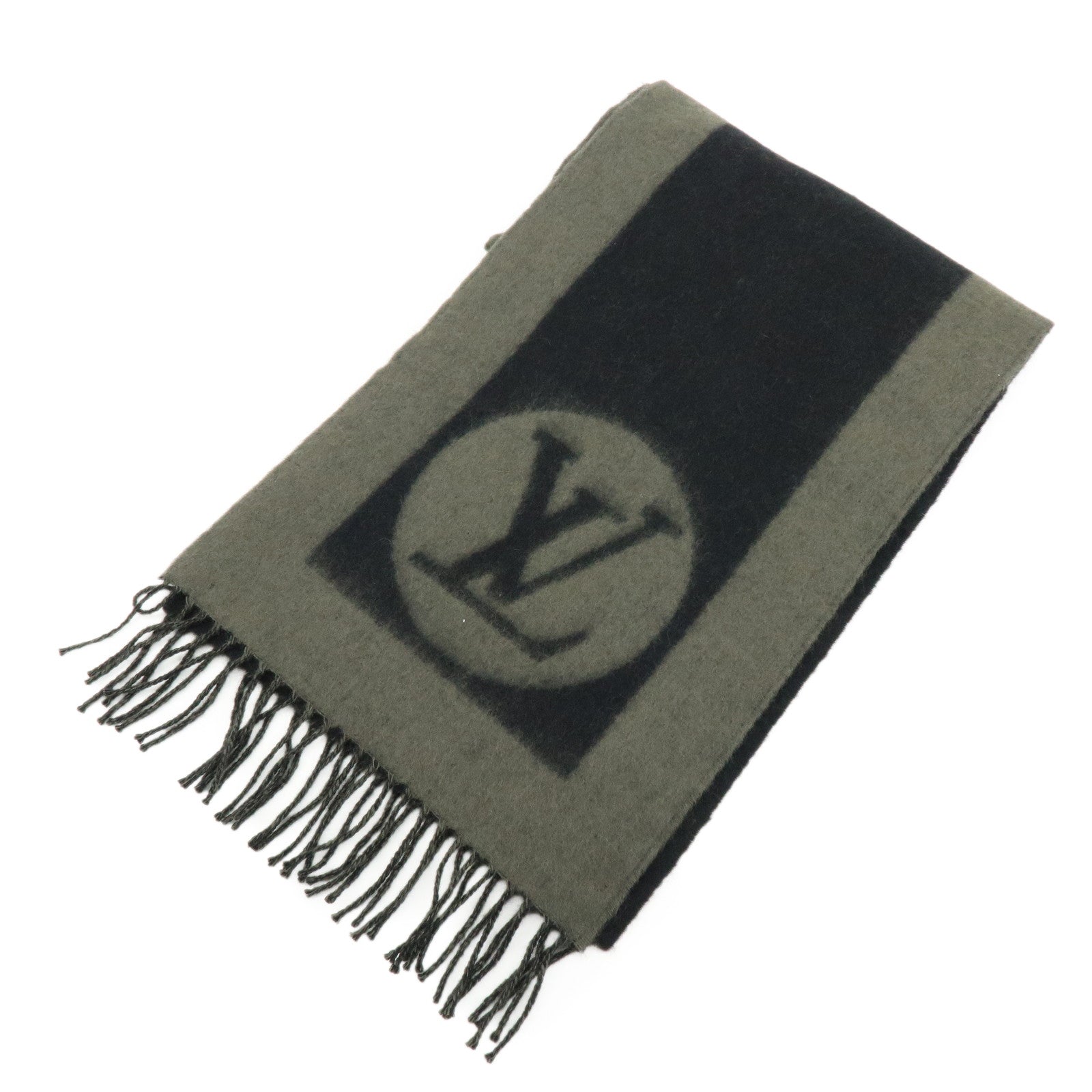 Louis Vuitton Wool Angora Scarf Black Khaki M70024