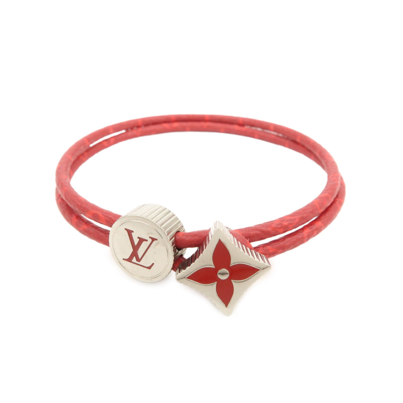 Louis Vuitton Monogram Canvas LV Bracelet Red Silver M1342A