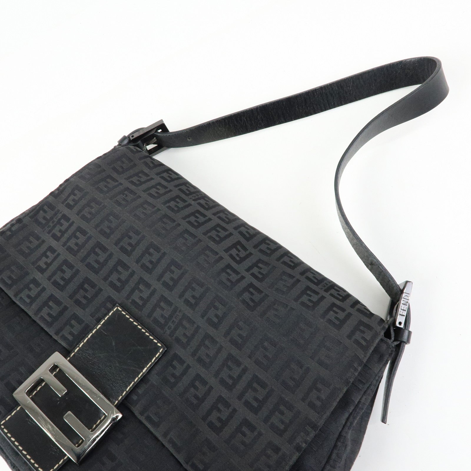FENDI Zucchino Mamma Baguette Nylon Leather Shoulder Bag 8BR001