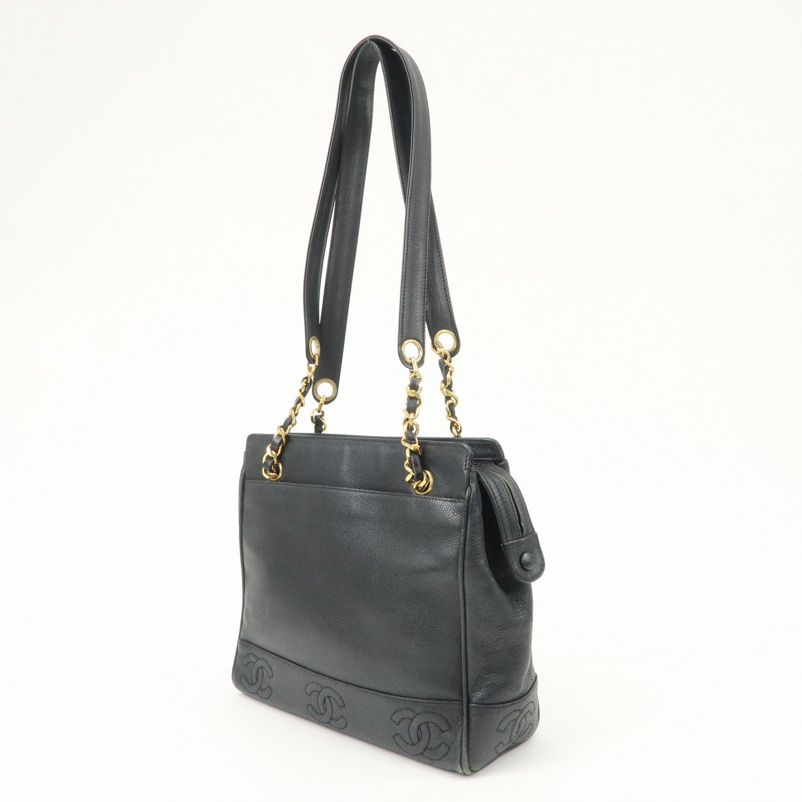 CHANEL Triple COCO Mark Caviarskin Chain Shoulder Bag Black