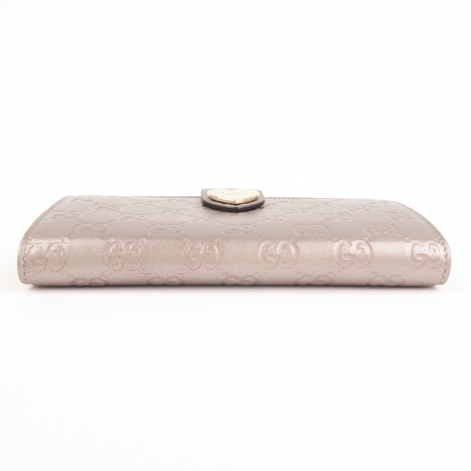 GUCCI Guccissima Leather Heart W Hook Bi-fold Wallet Pink 203550 Used