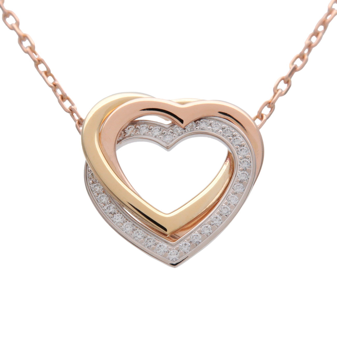 Cartier Trinity Diamond Heart Necklace K18 Yellow Rose White Gold