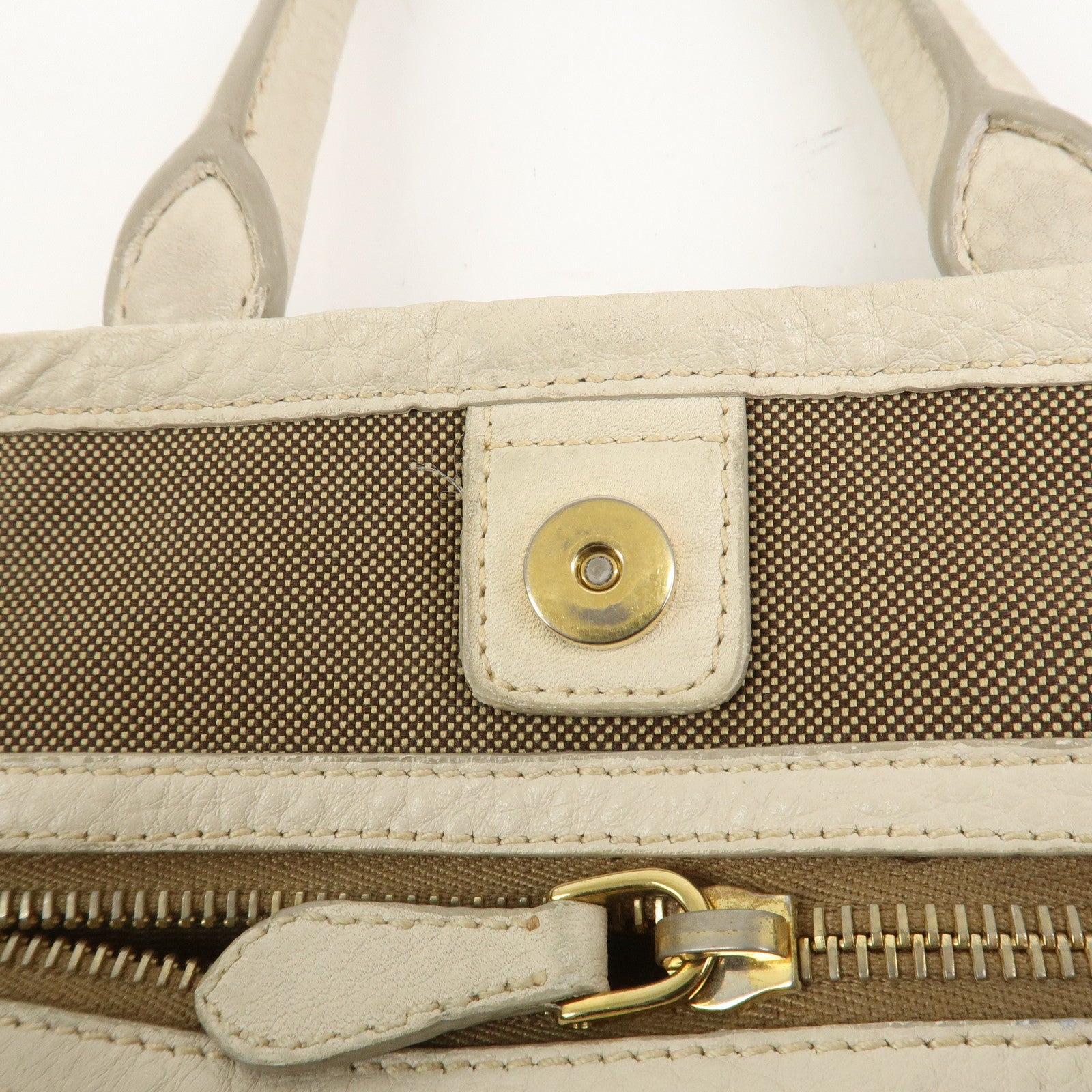 PRADA Logo Jacguard Leather 2Way Tote Bag Brown Ivory BN1841