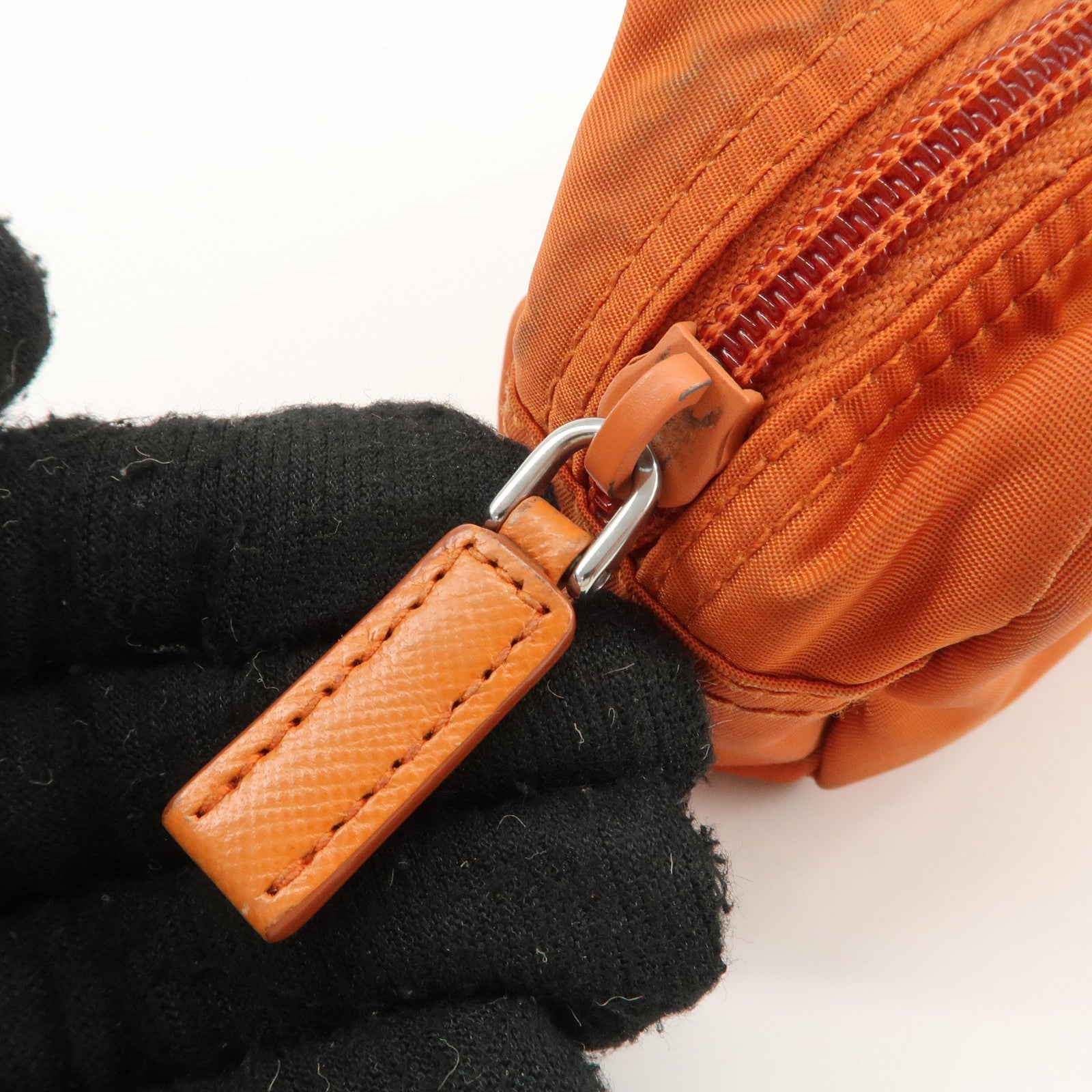 PRADA Set of 2 Nylon Leather Cosmetic Pouch Orange Black 1N0175 Used