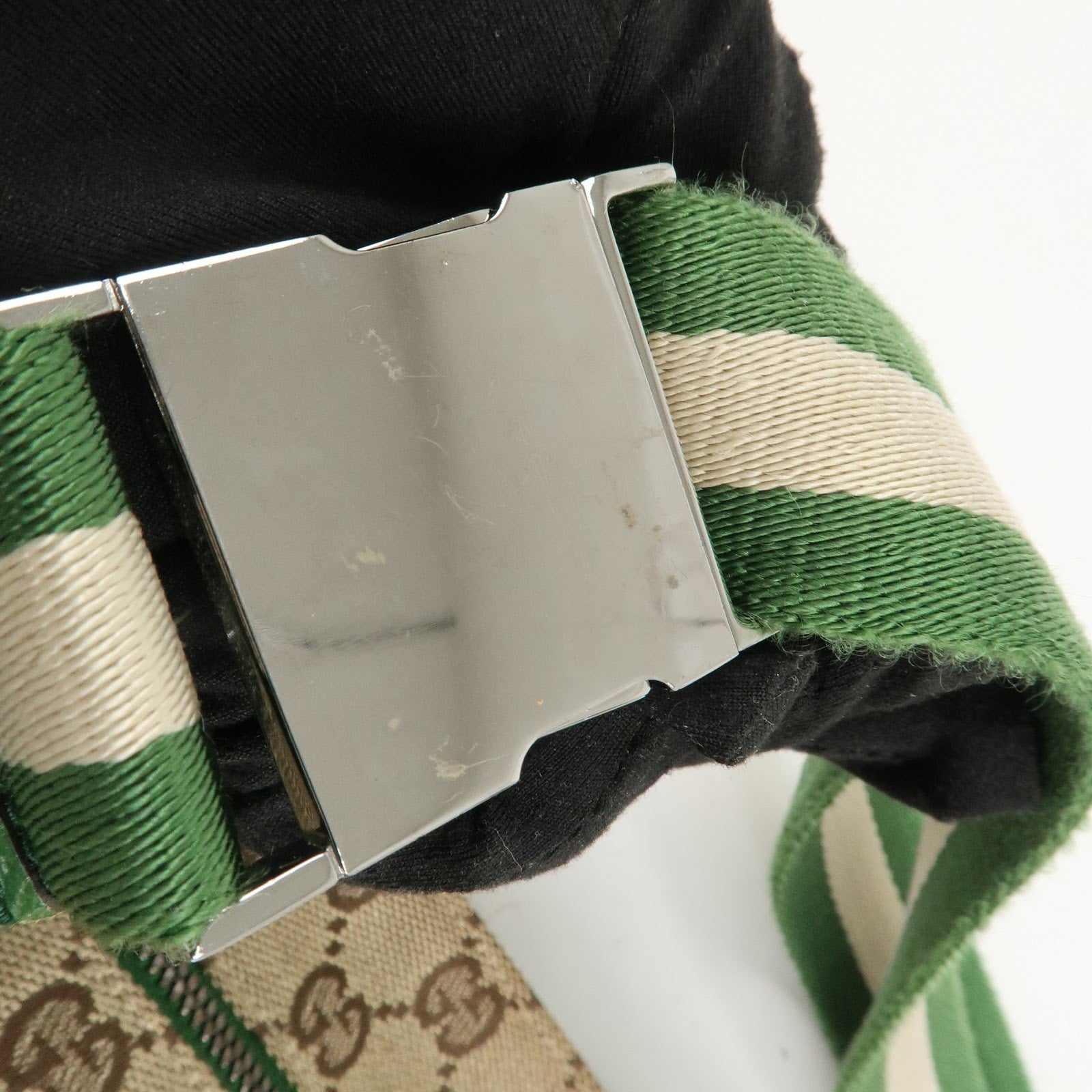 GUCCI GG Canvas Leather Waist Bag Crossbody Bag Beige Green 28566 Used