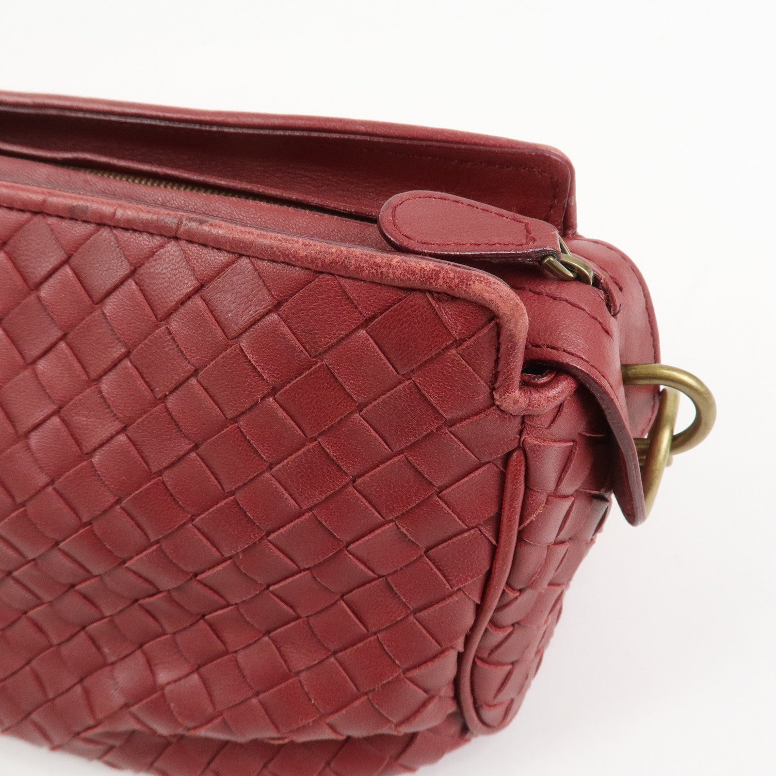 BOTTEGA VENETA Intrecciato Nappa Leather Shoulder Bag Wine Red