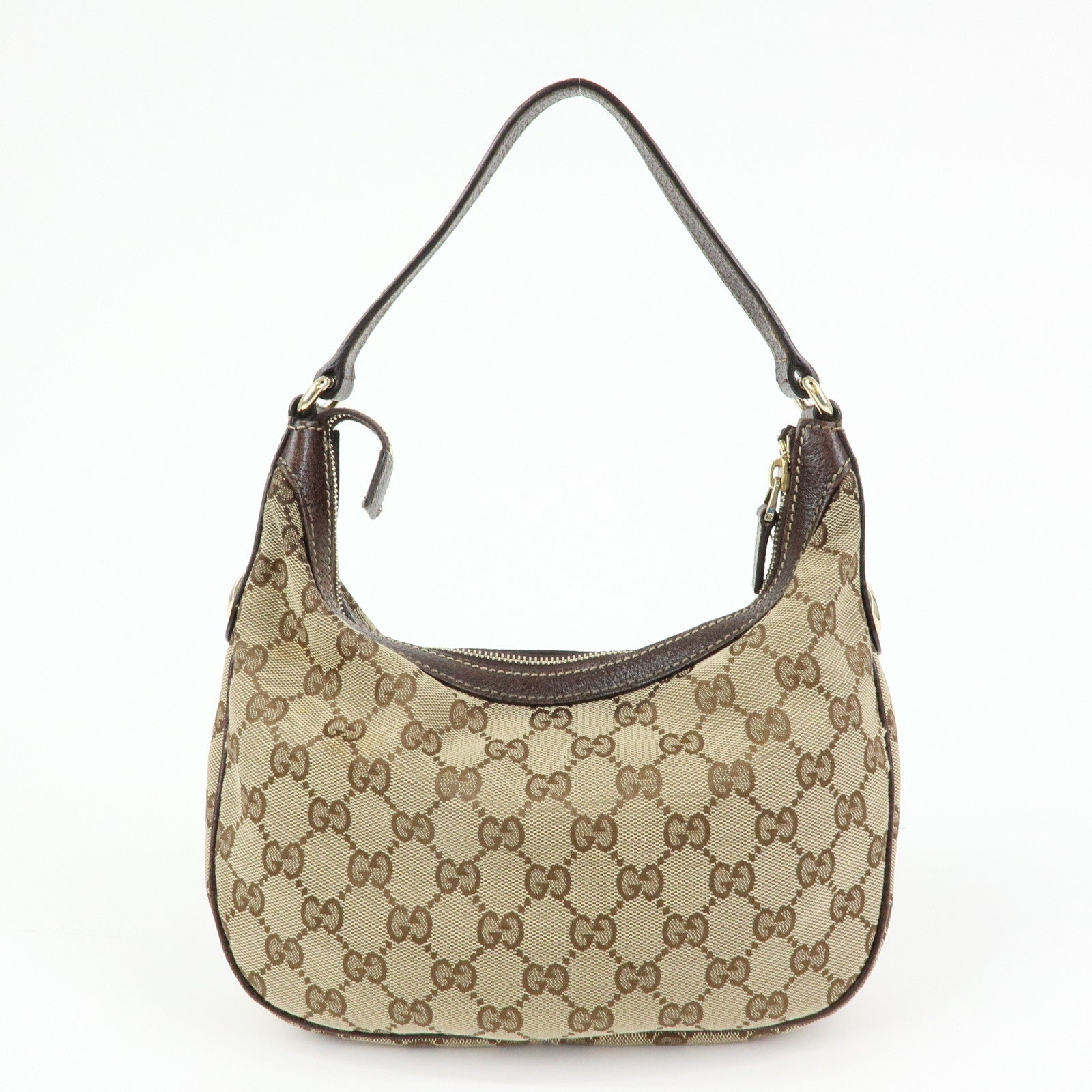 GUCCI GG Canvas Leather Shoulder Bag Hand Bag Beige Brown 154395