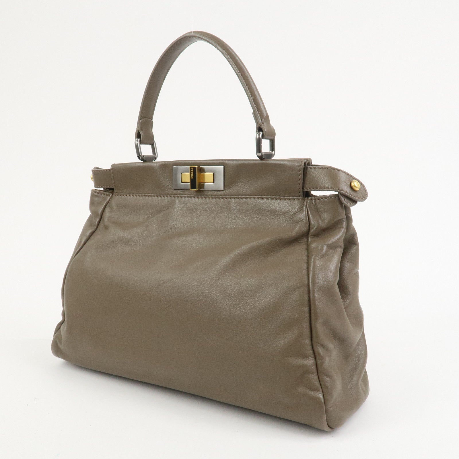 FENDI Leather Peekaboo 2Way Shoulder Bag Hand Bag Brown 8BN226