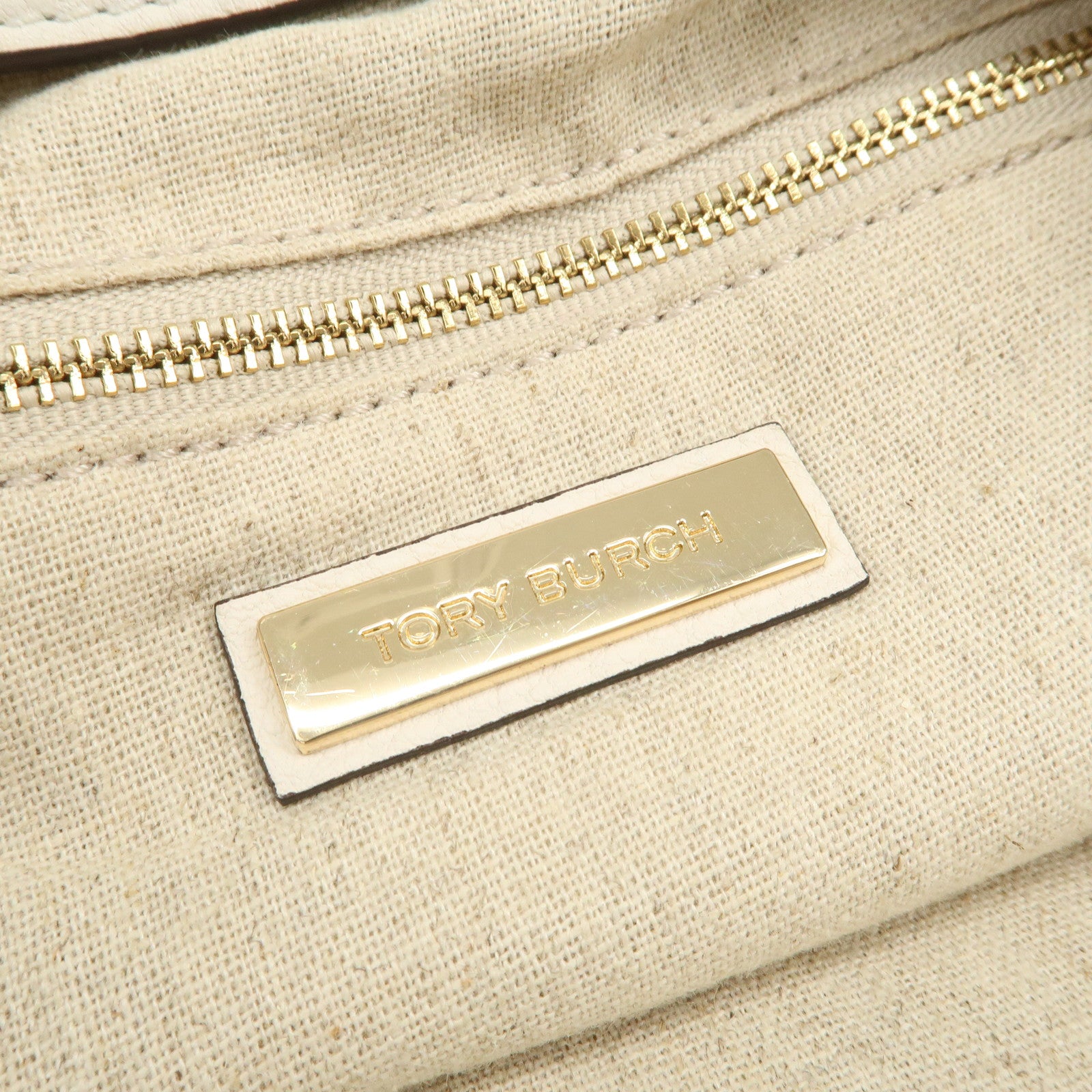 TORY BURCH Logo Leather 2Way Bag Hand Bag Shoulder Bag Ivory